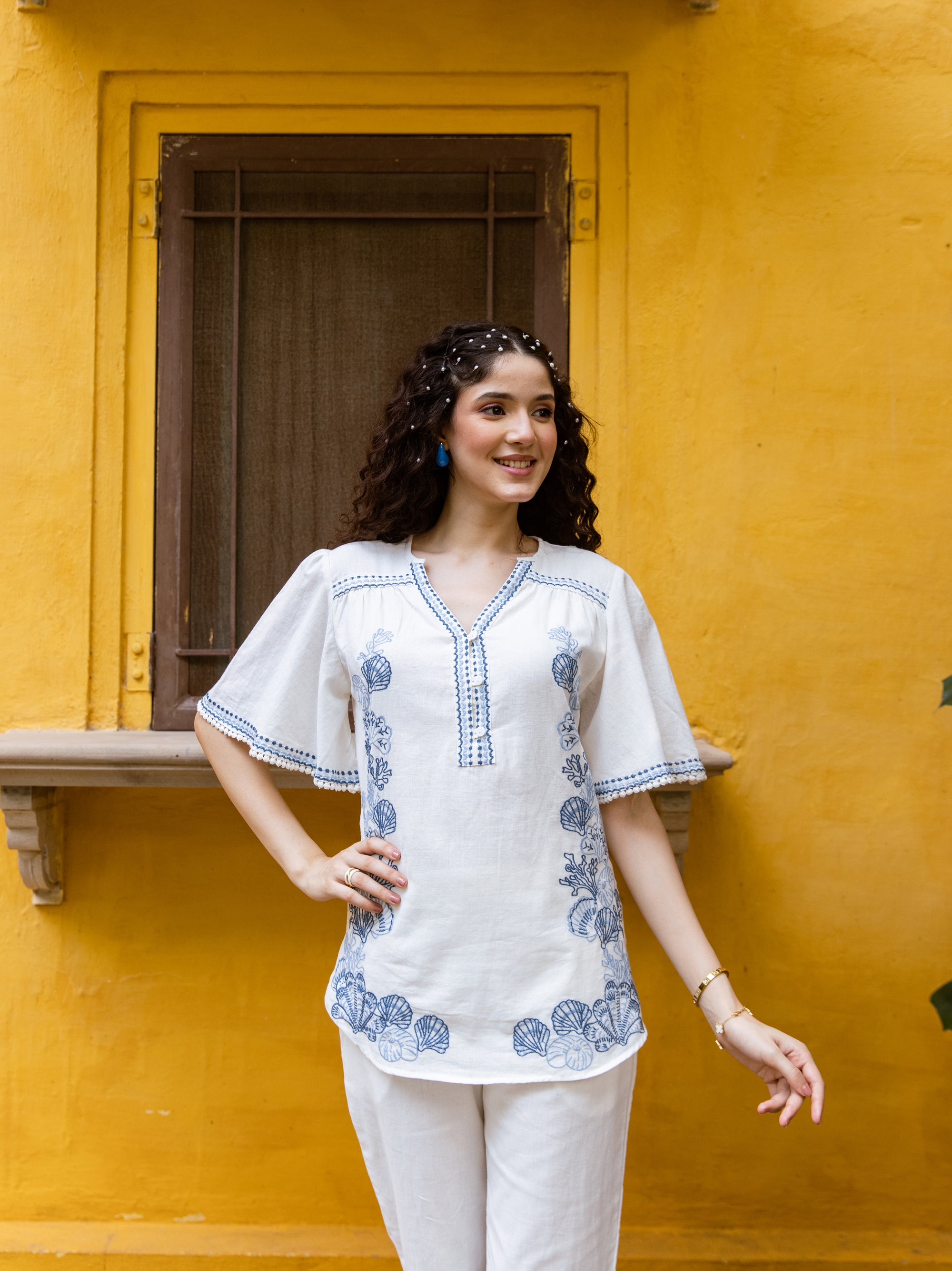 Matteo White Embroidery Co-ord Set