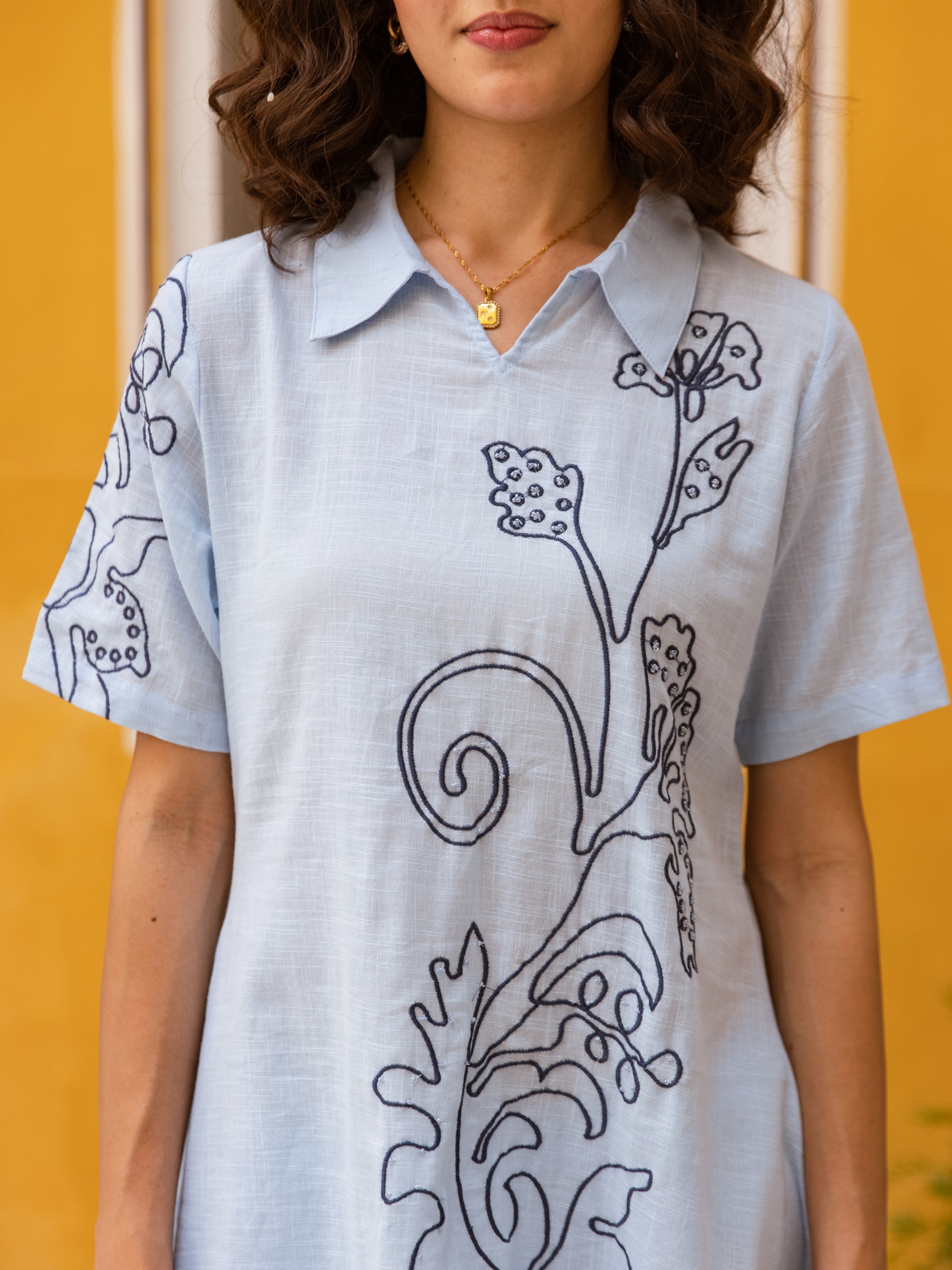 Berry Sky Blue Embroidery Kurta Set