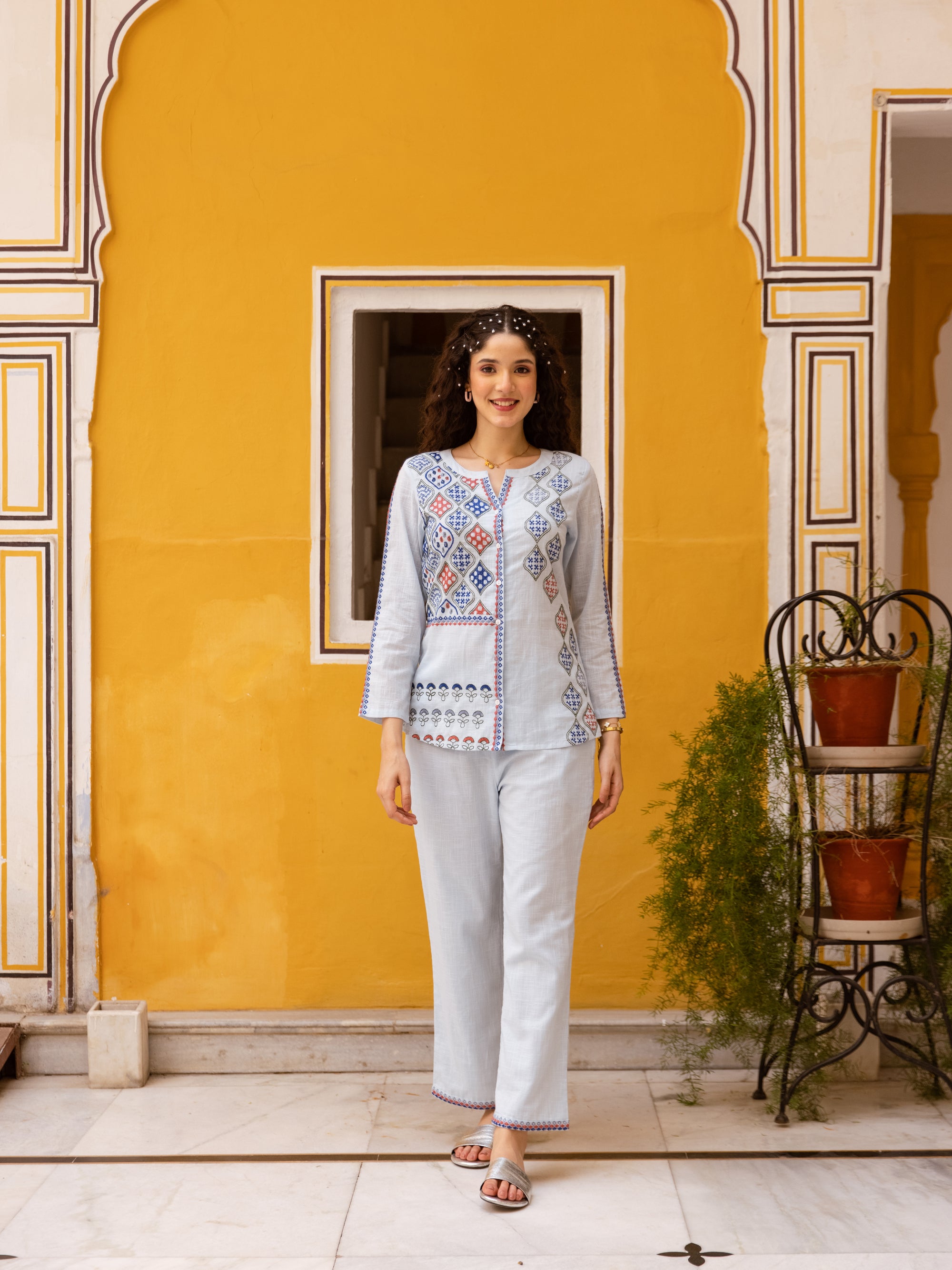 Gargi Sky Blue Embroidery Co-ord Set