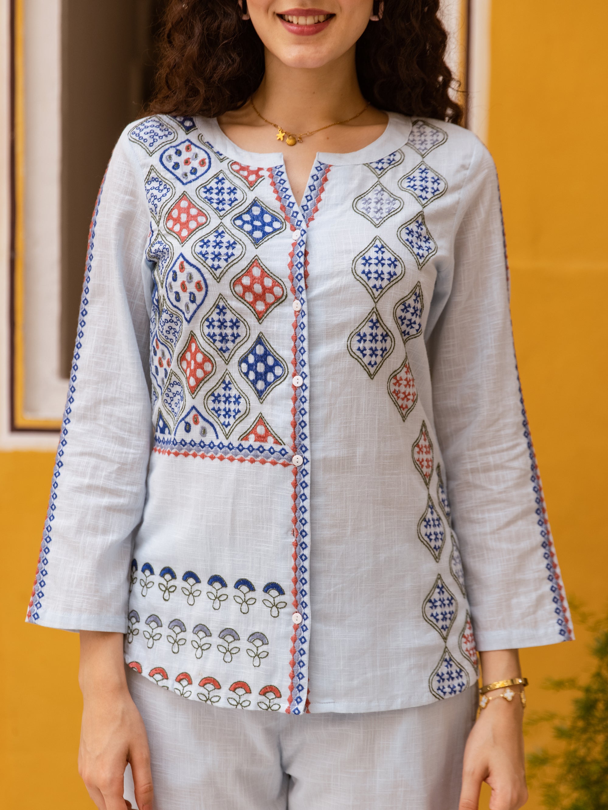 Gargi Sky Blue Embroidery Co-ord Set
