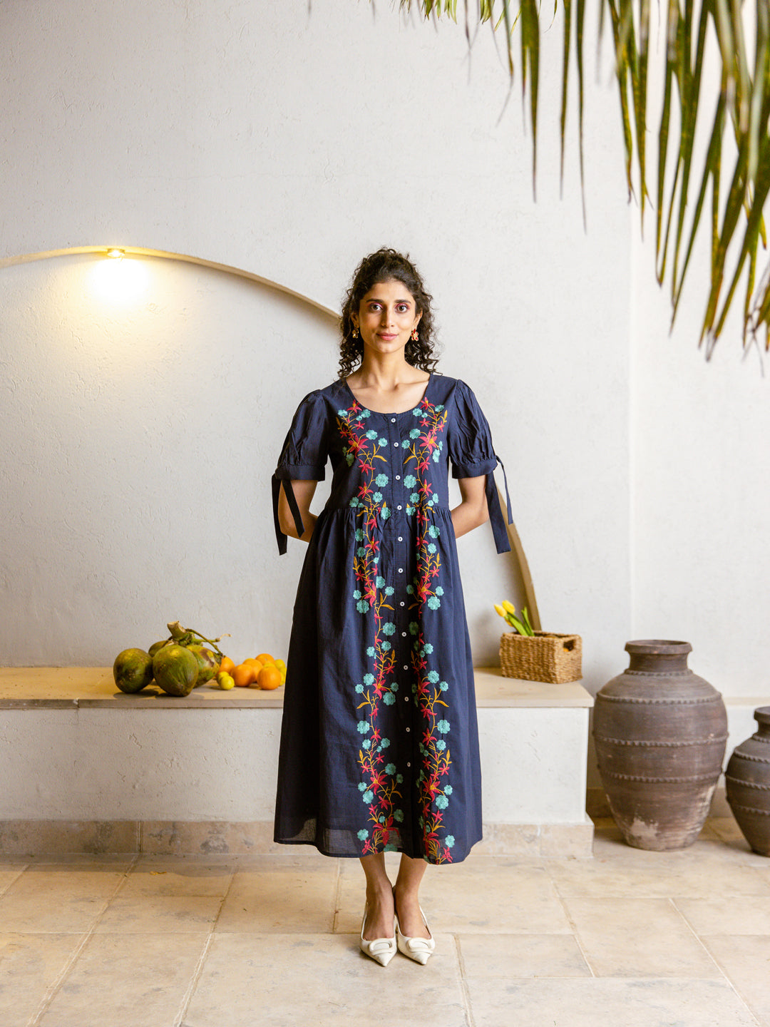 Check embroidery dress