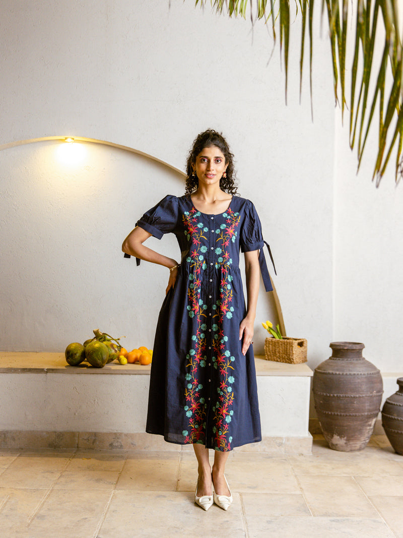 Check embroidery dress