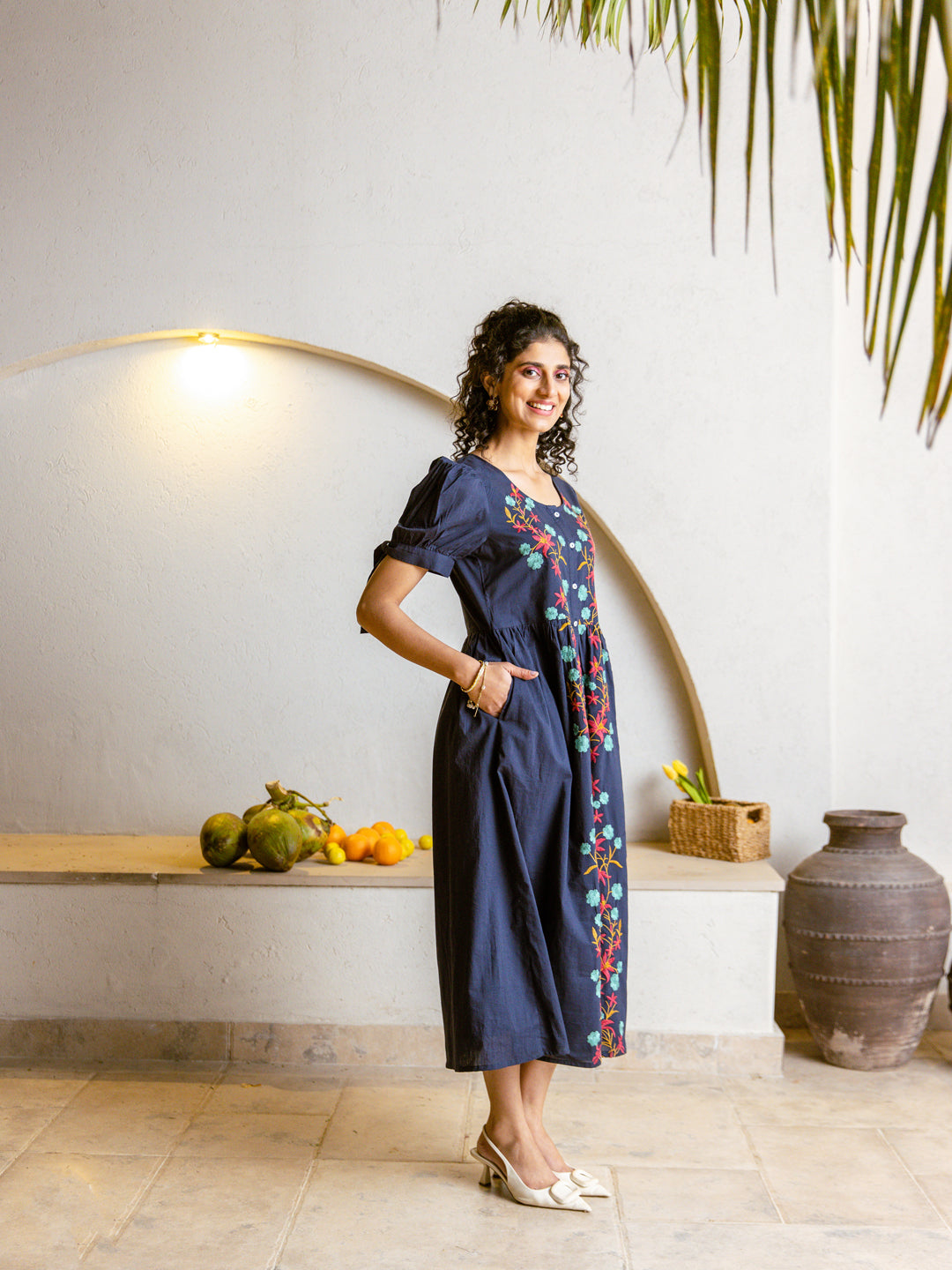 Check embroidery dress