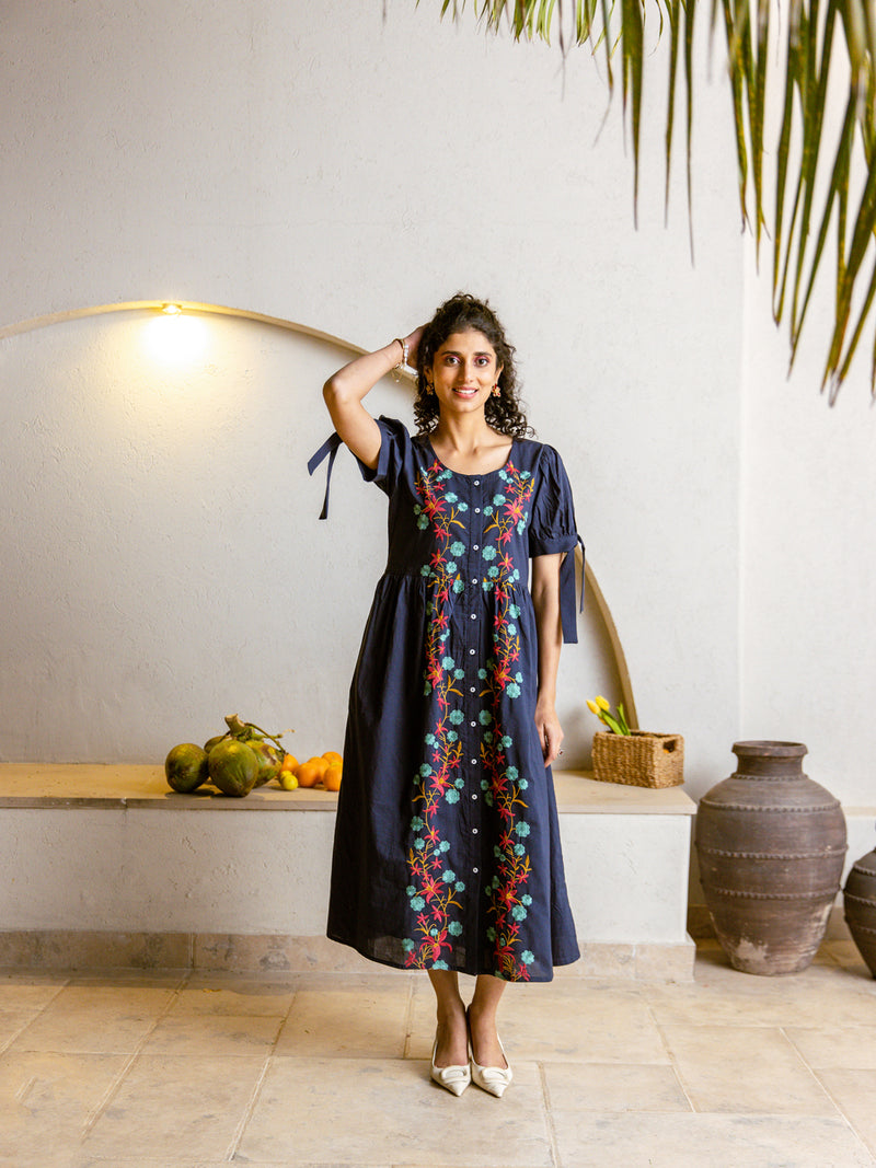 Check embroidery dress