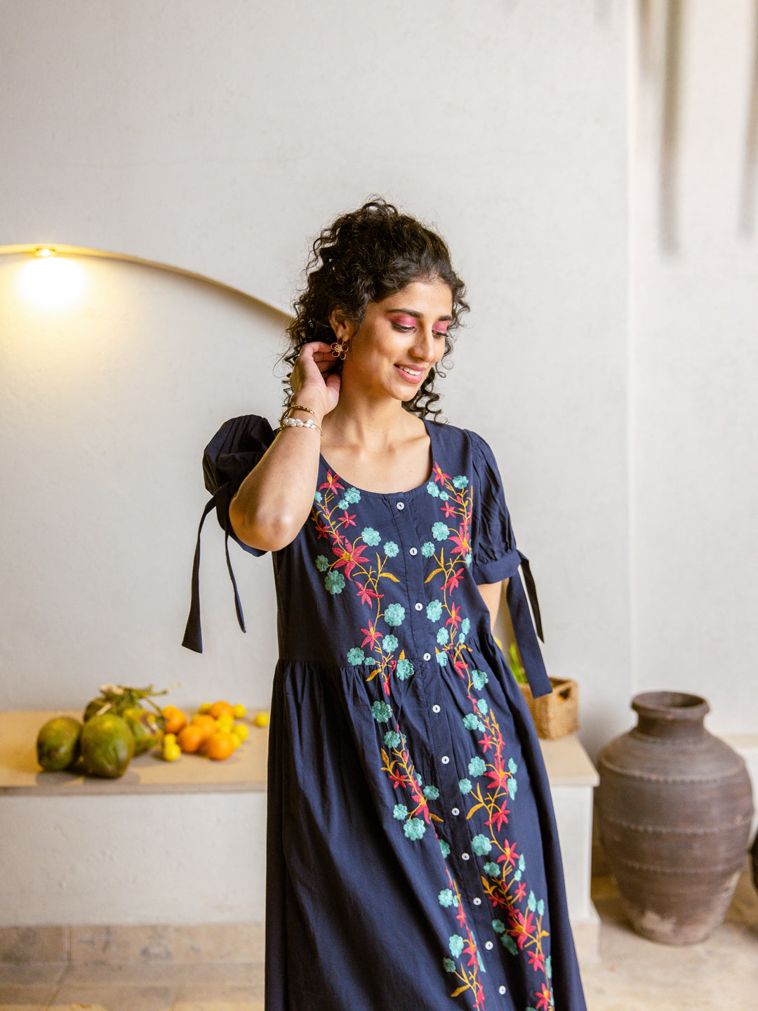 Check embroidery dress