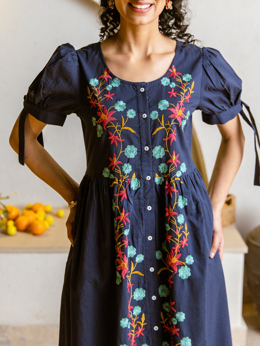 Check embroidery dress