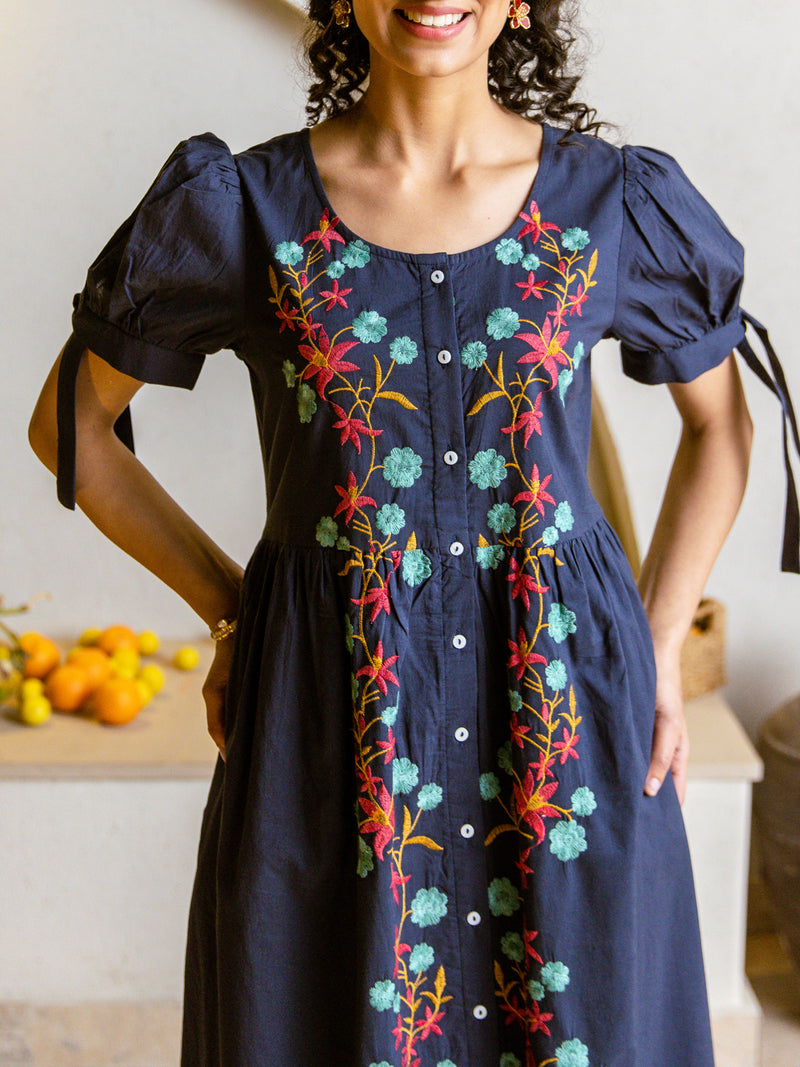 Check embroidery dress