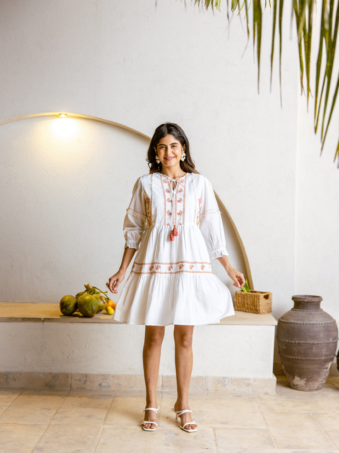 Chocolate white embroidery dress