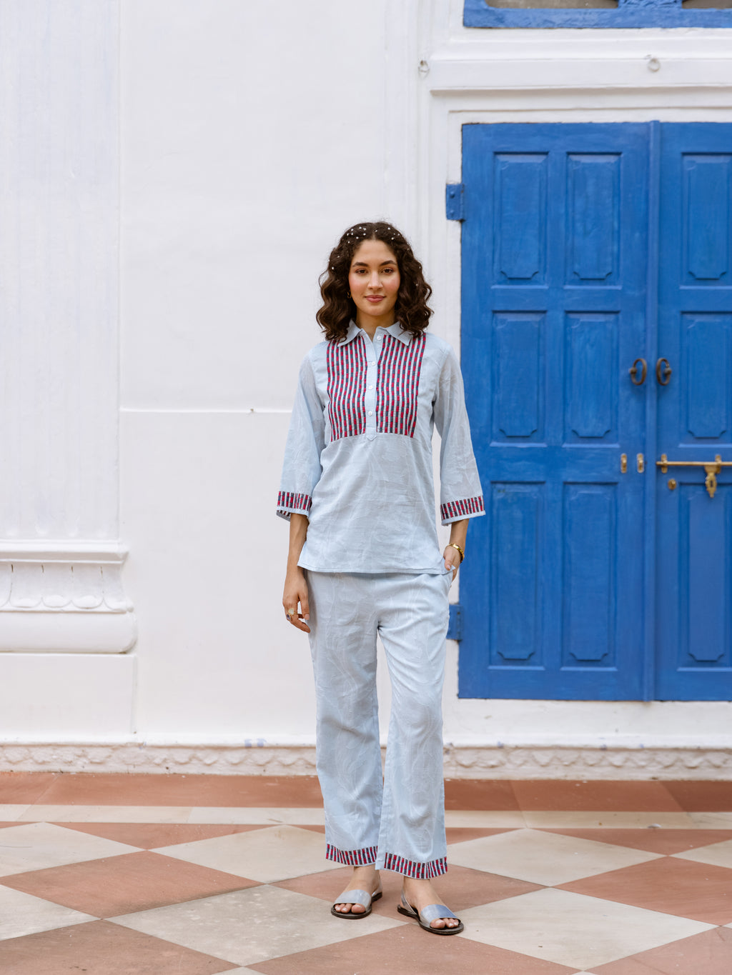 Margot Blue Embroidery Co-ord set