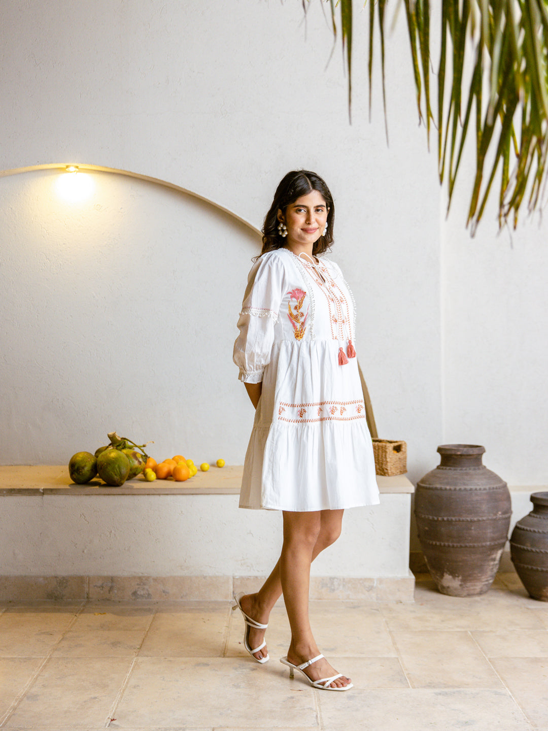 Chocolate white embroidery dress