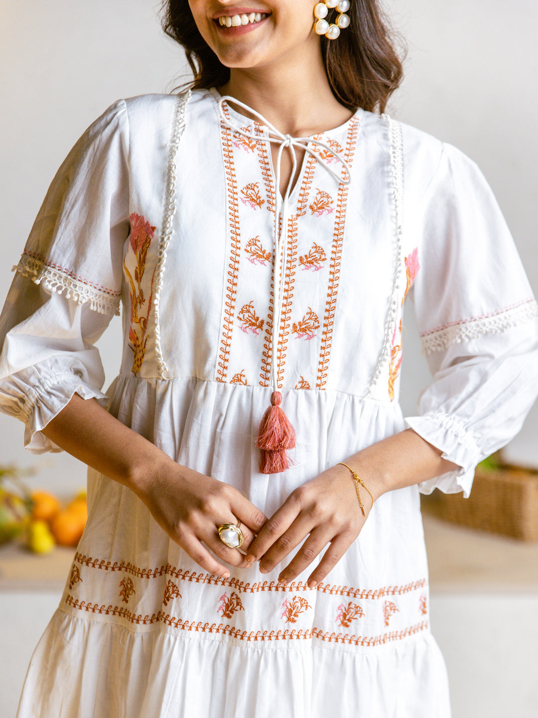 Chocolate white embroidery dress