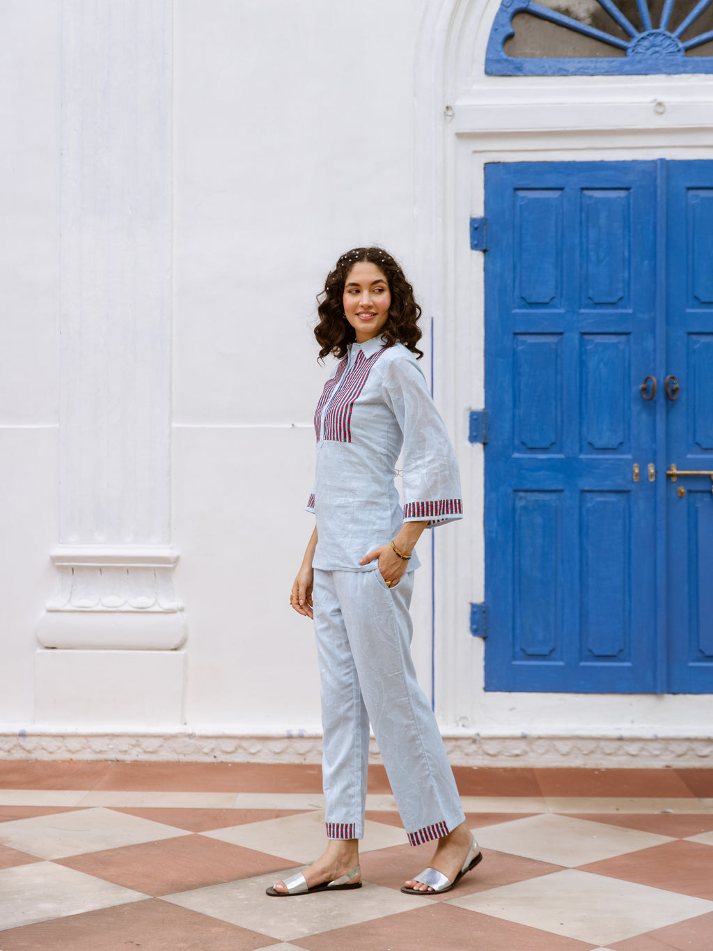 Margot Blue Embroidery Co-ord set