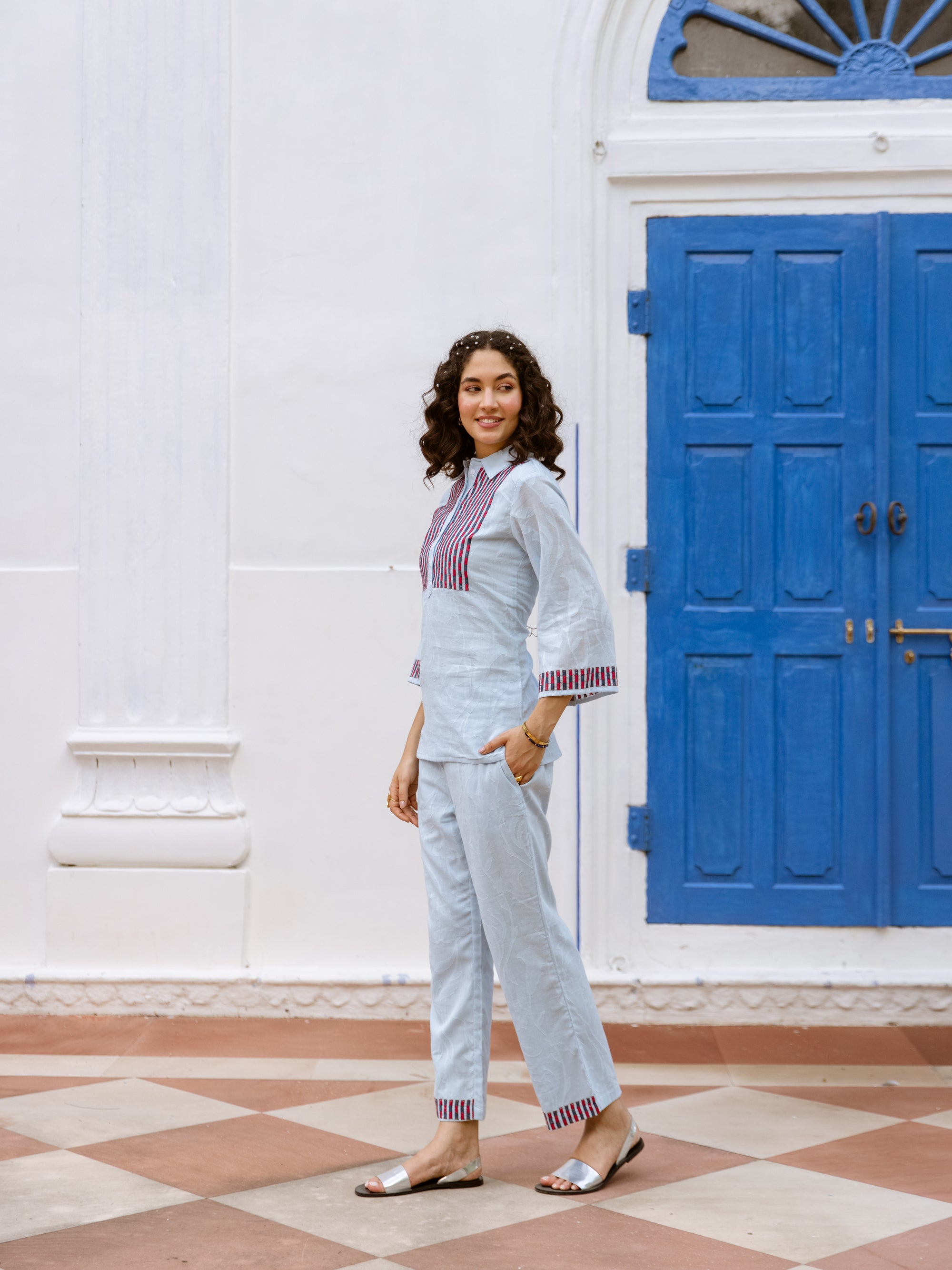 Margot Blue Embroidery Co-ord set