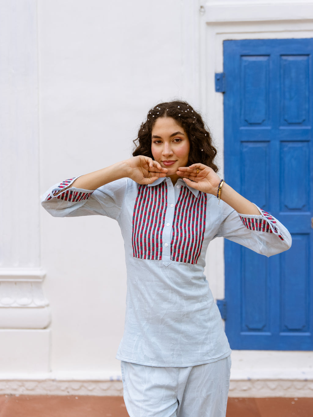 Margot Blue Embroidery Co-ord set