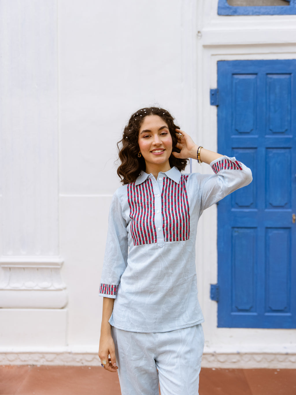 Margot Blue Embroidery Co-ord set