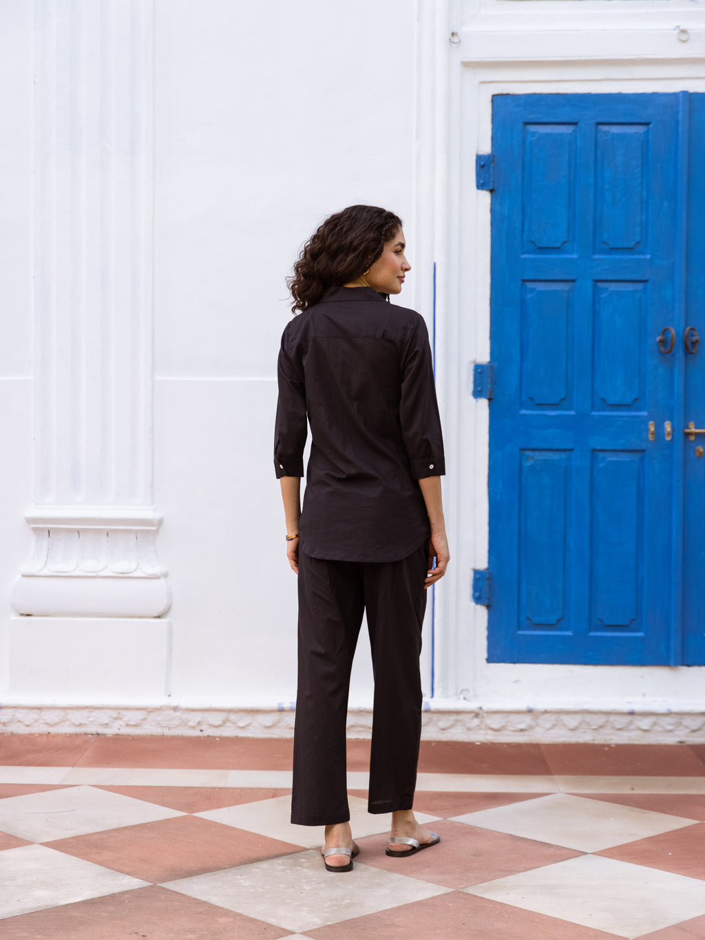 Blue Pine Black Embroidery Co-ord set