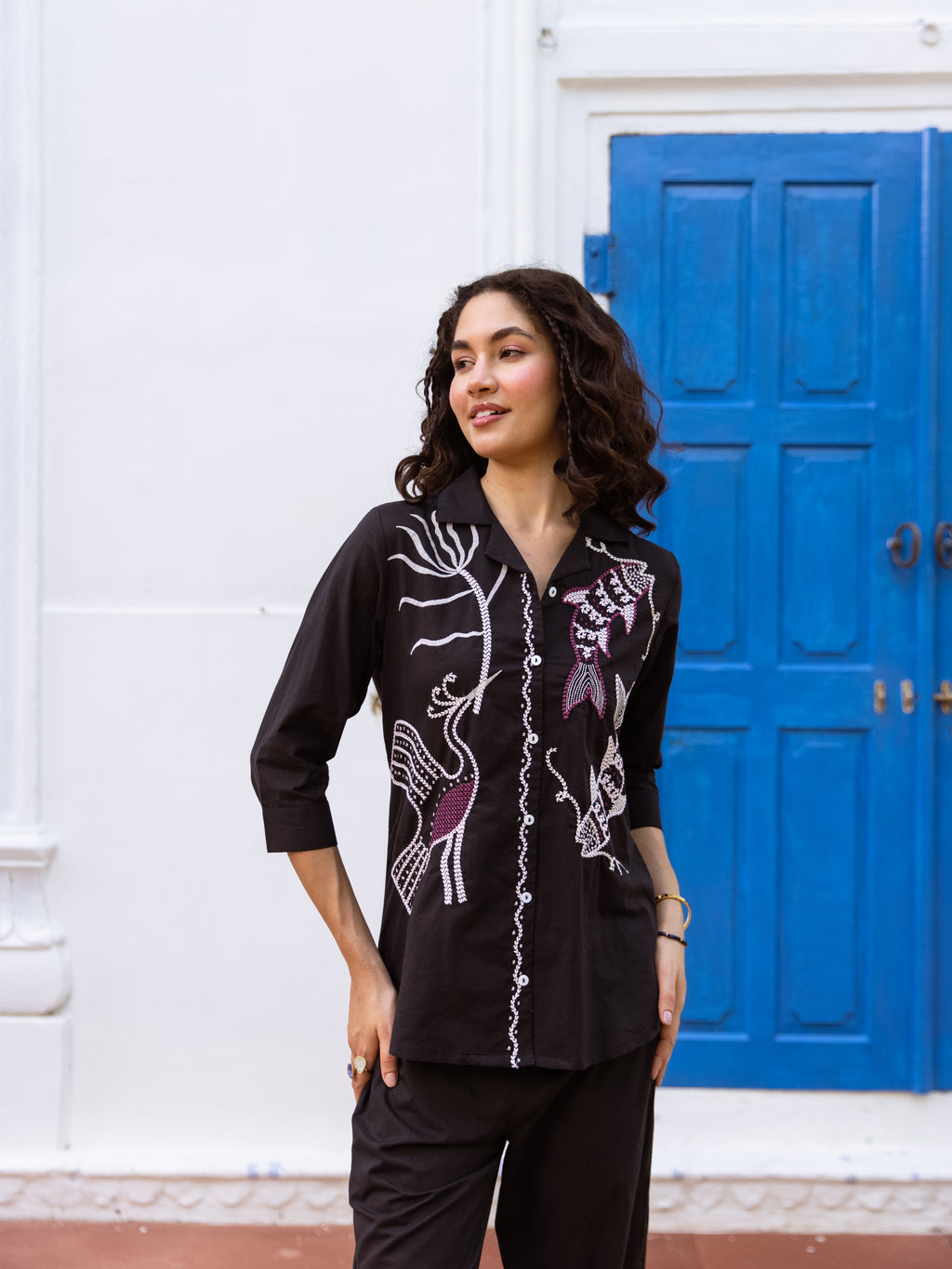 Blue Pine Black Embroidery Co-ord set