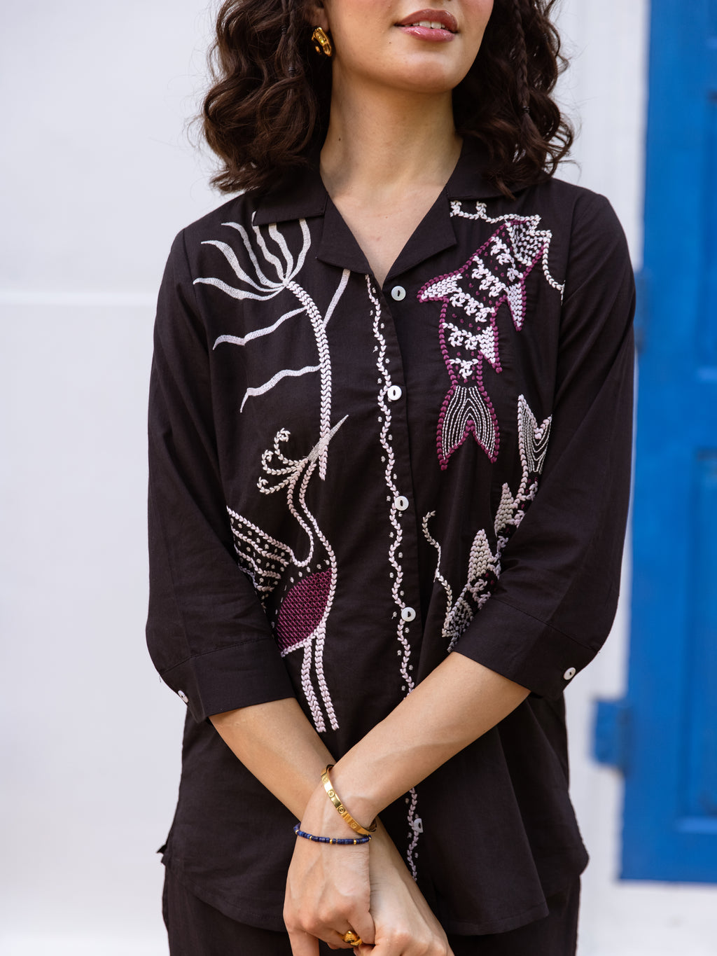 Blue Pine Black Embroidery Co-ord set