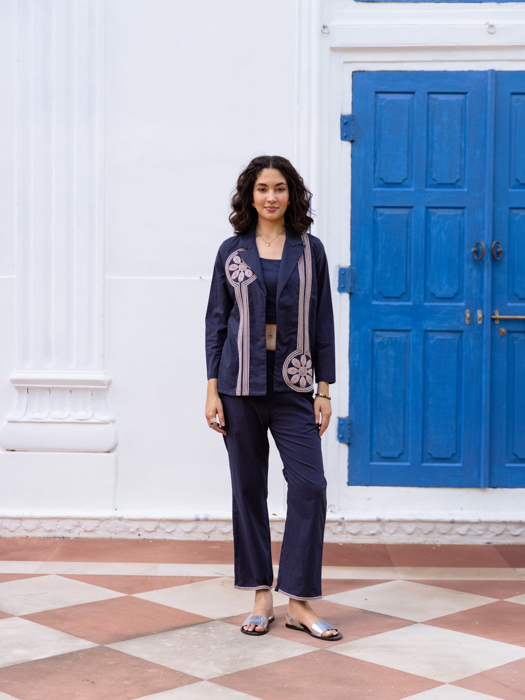 Blazzer -2 Blue Embroidery Co-ord Set