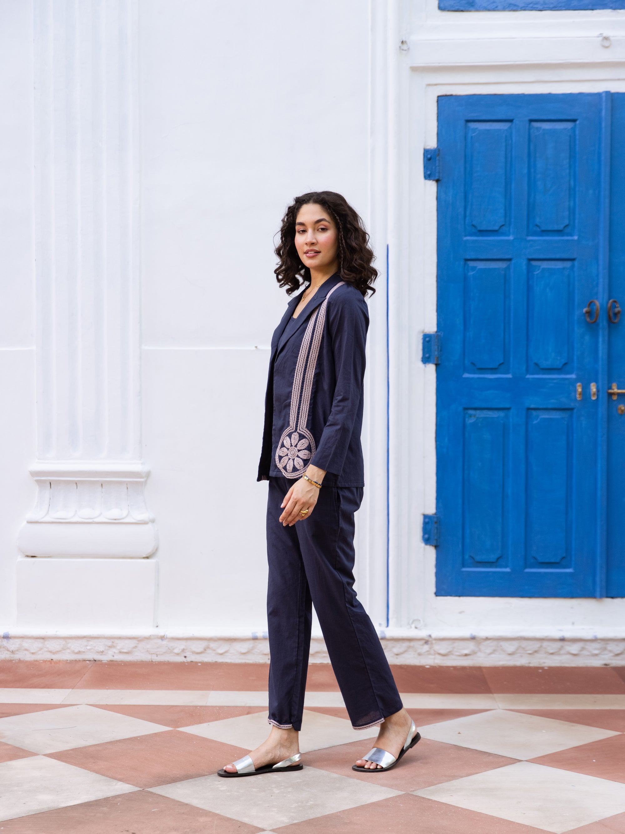 Blazzer -2 Blue Embroidery Co-ord Set