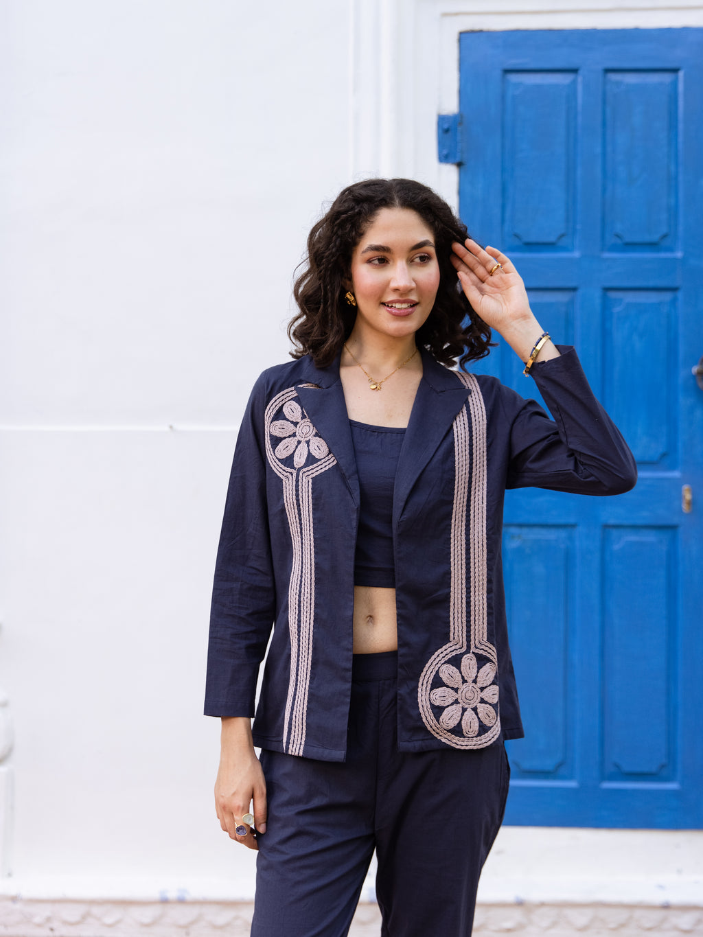 Blazzer -2 Blue Embroidery Co-ord Set