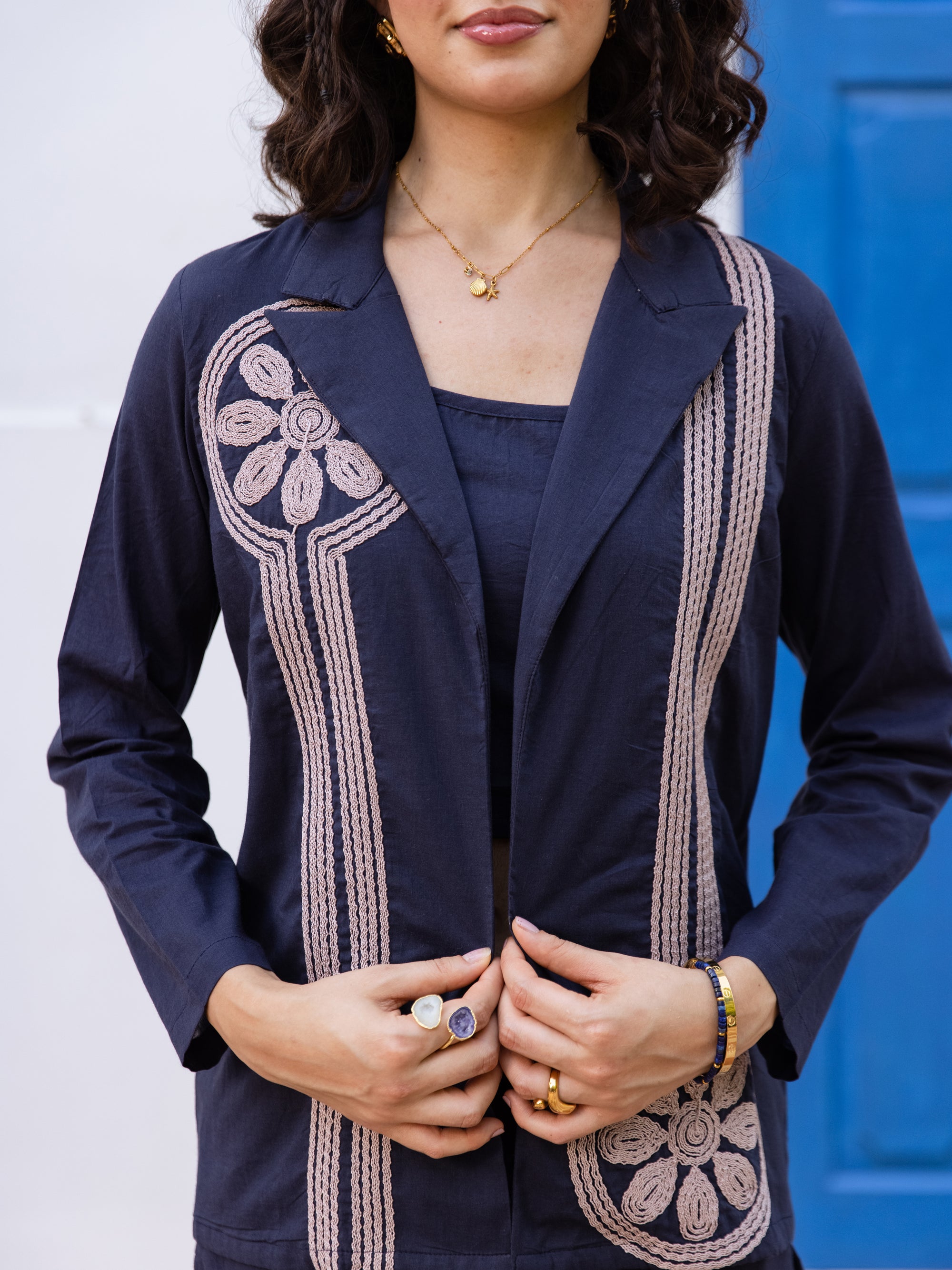 Blazzer -2 Blue Embroidery Co-ord Set