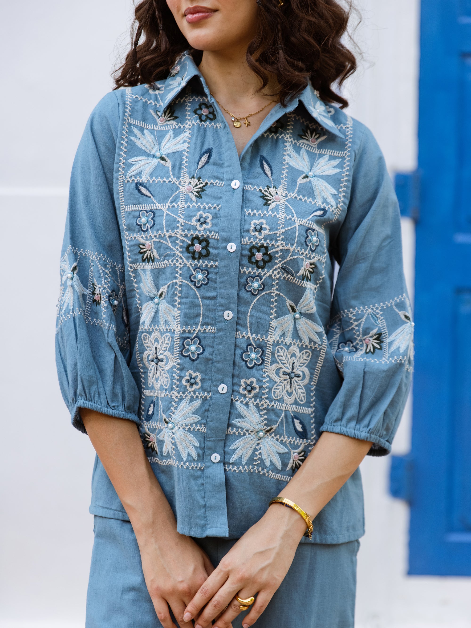 Aarna Blue Embroidery Co-ord Set