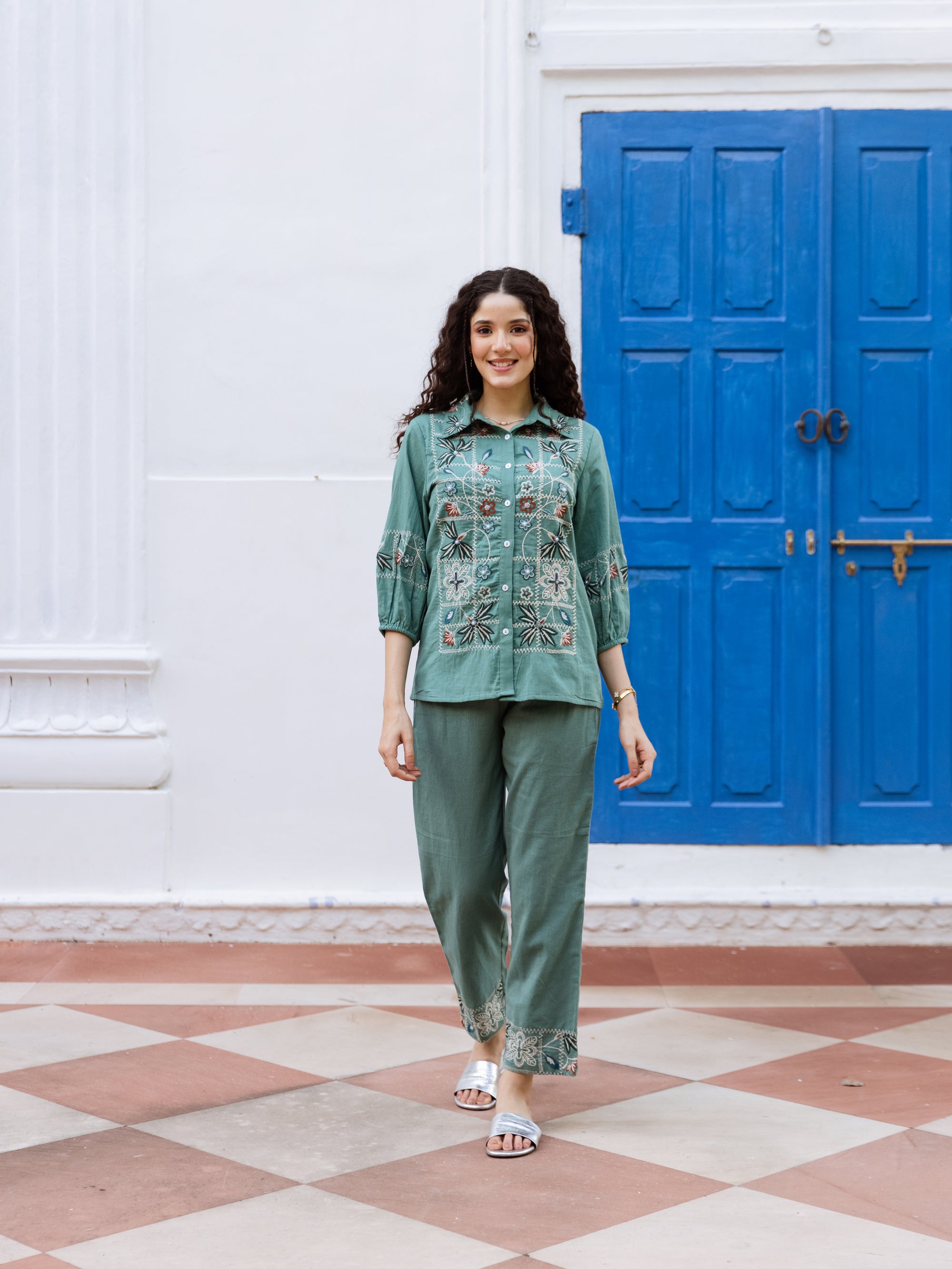 Aarna Green Embroidery Co-ord Set
