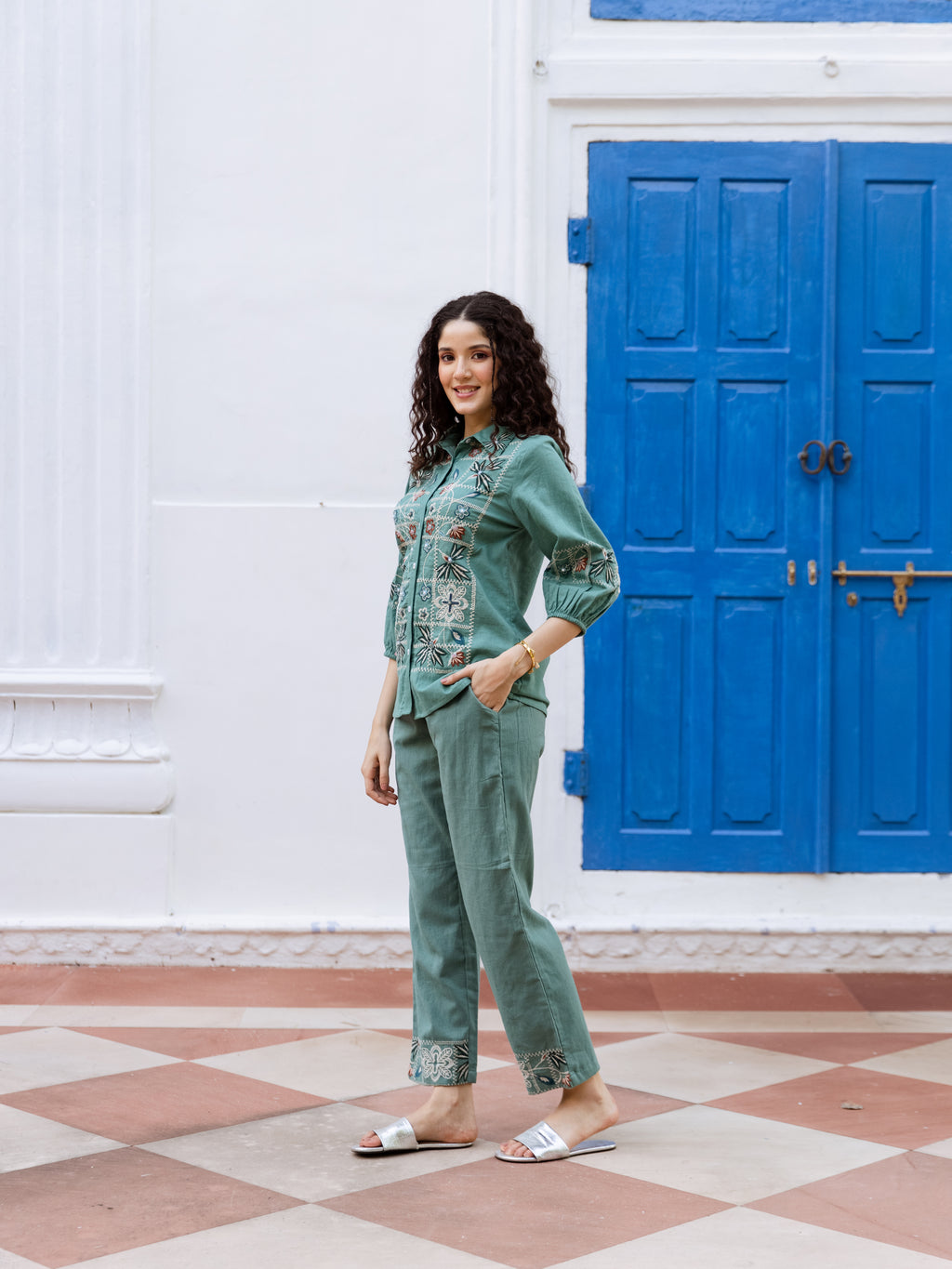 Aarna Green Embroidery Co-ord Set