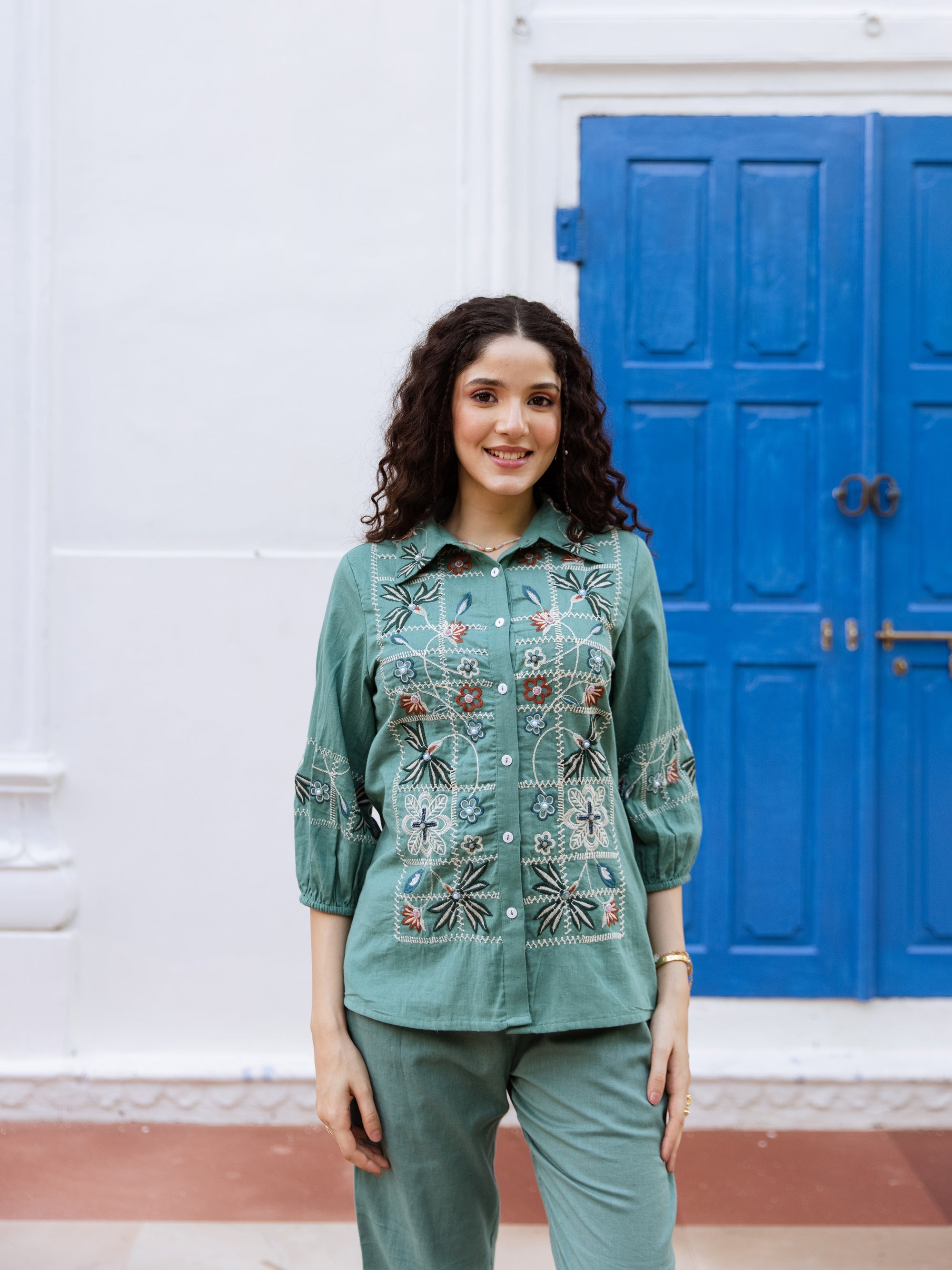 Aarna Green Embroidery Co-ord Set