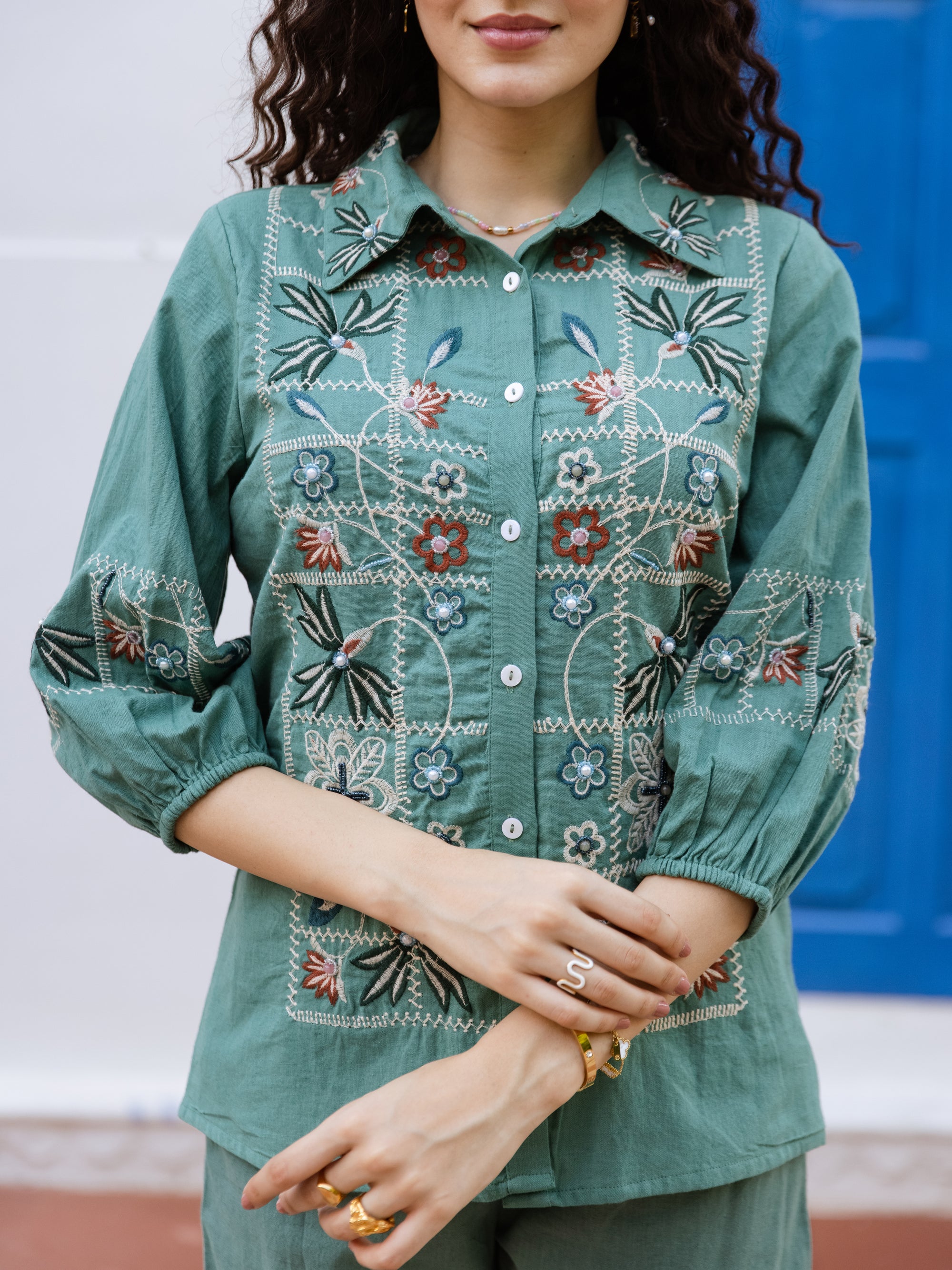 Aarna Green Embroidery Co-ord Set
