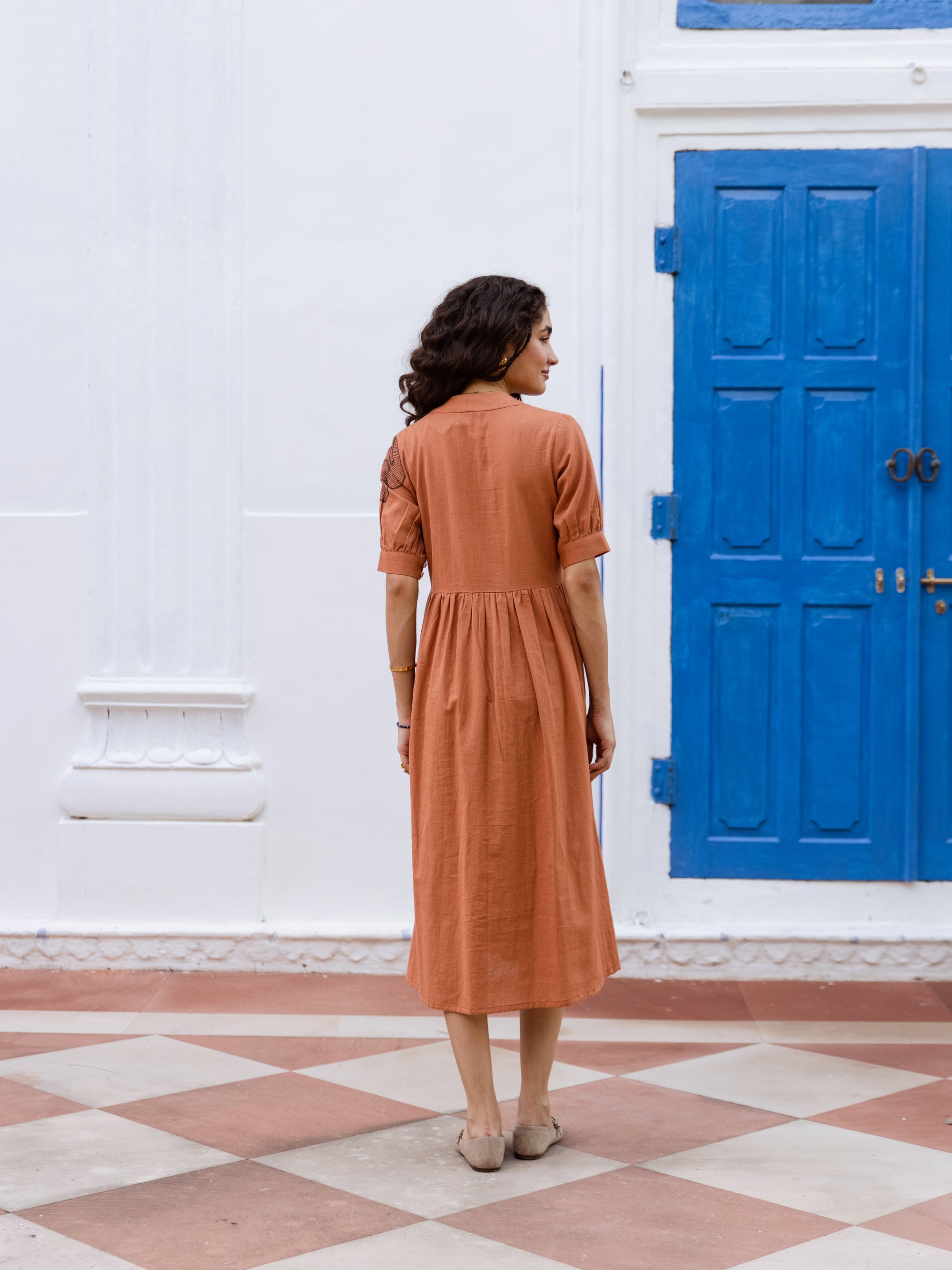 Astrid Rust Embroidery Dress