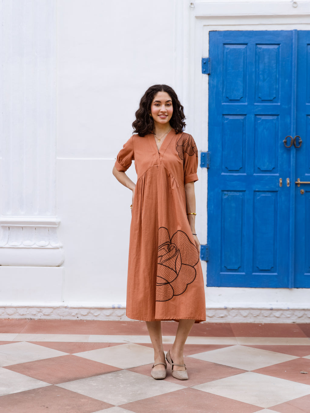 Astrid Rust Embroidery Dress