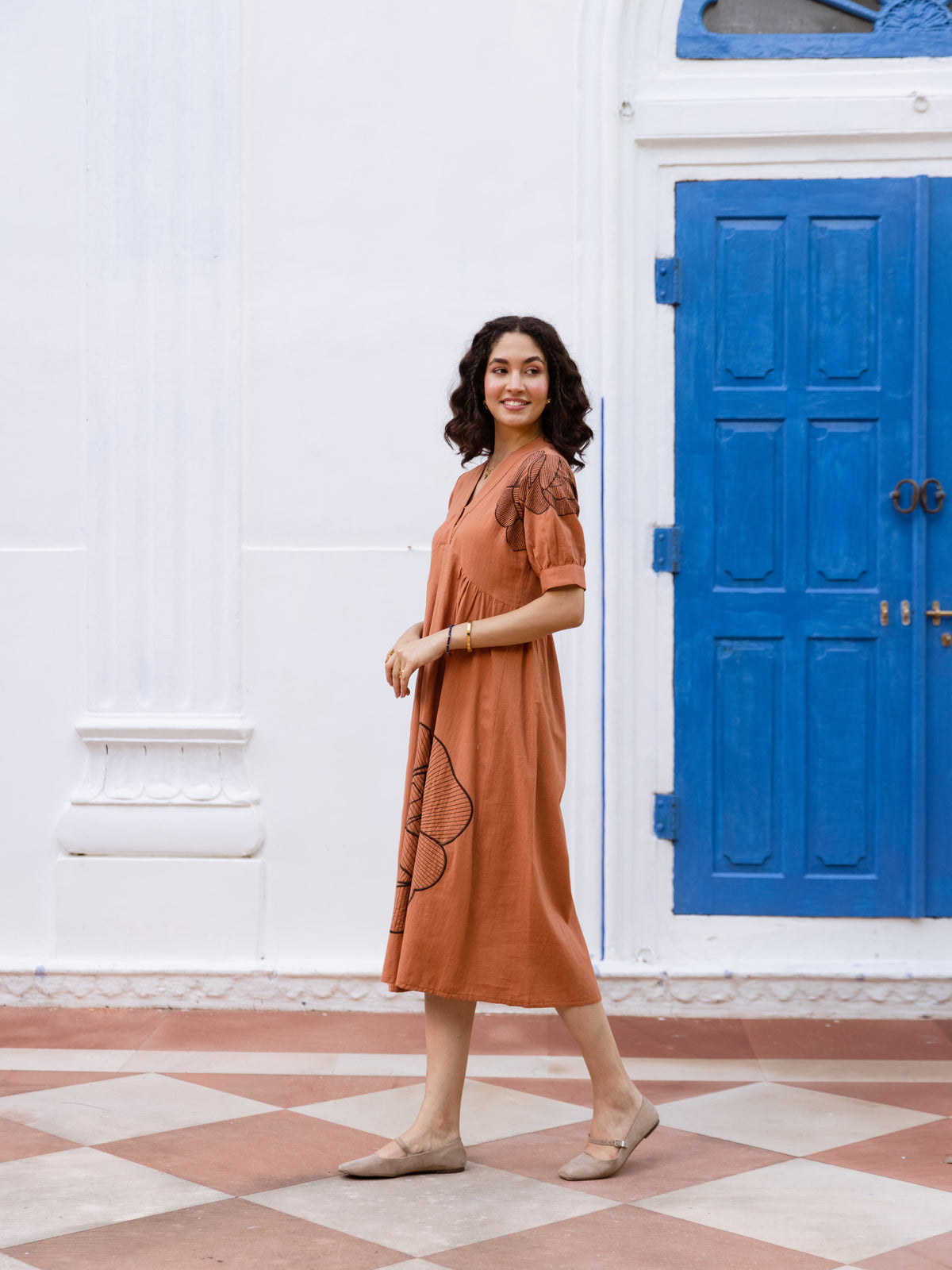 Astrid Rust Embroidery Dress