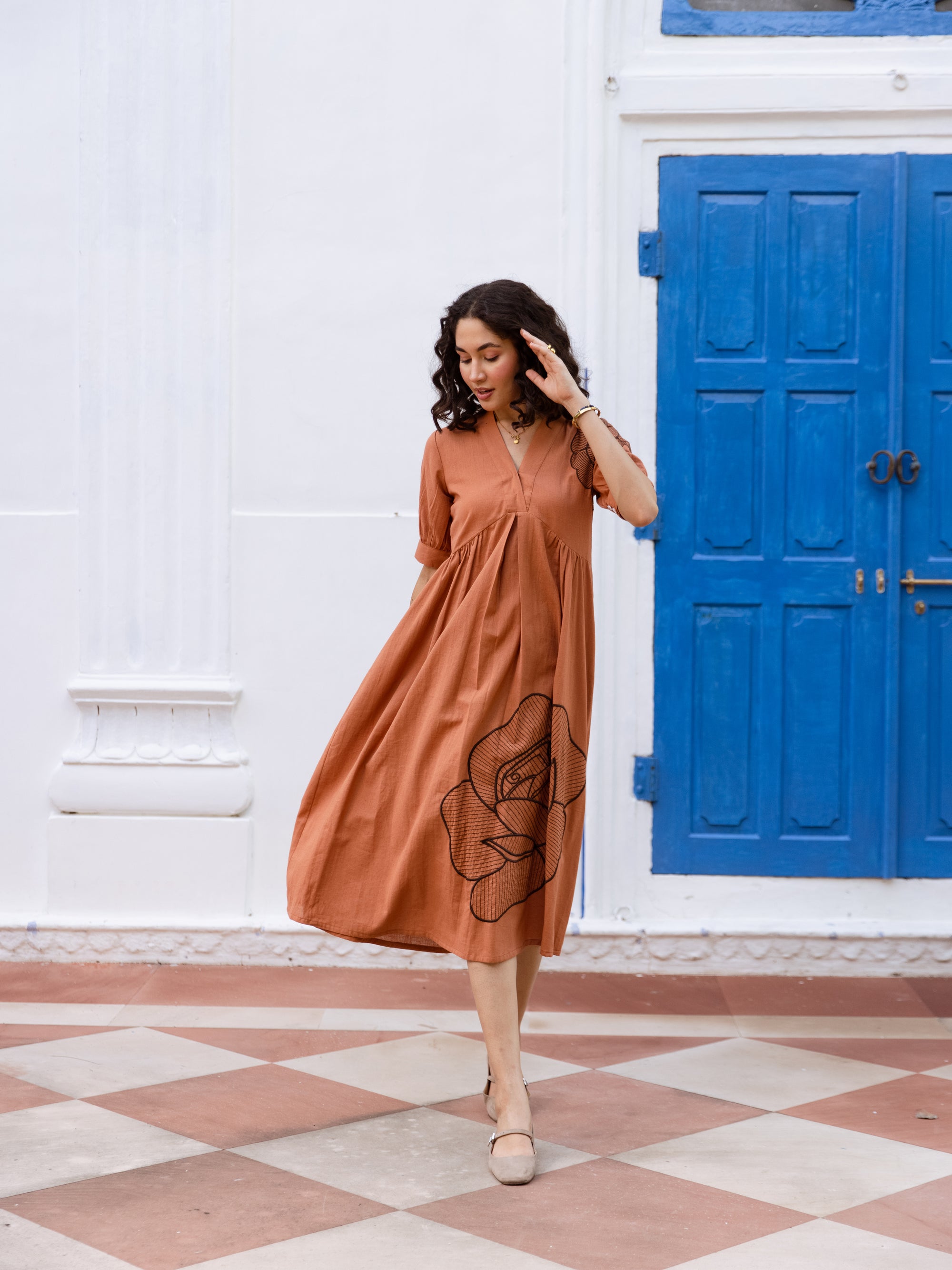 Astrid Rust Embroidery Dress