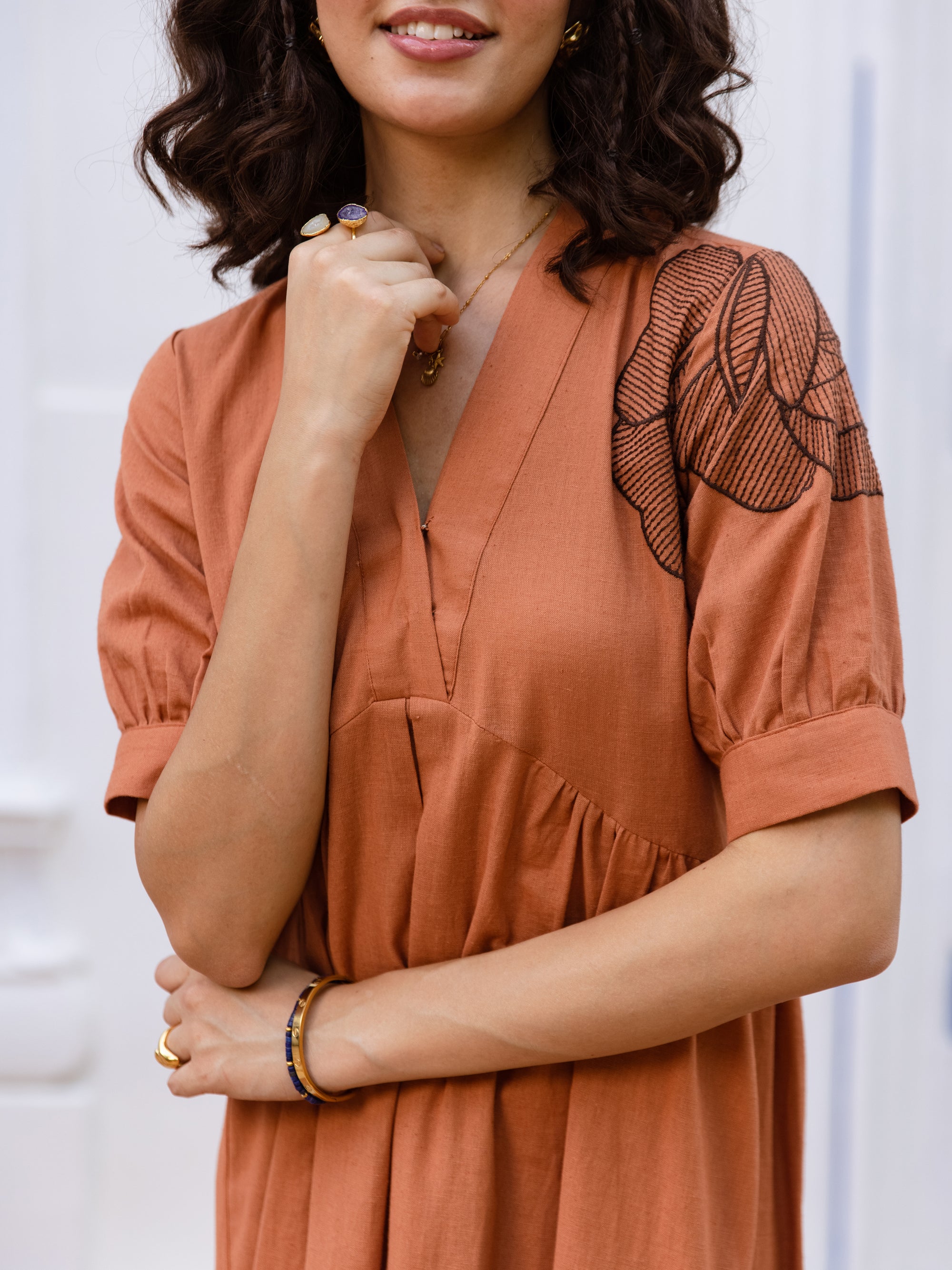 Astrid Rust Embroidery Dress