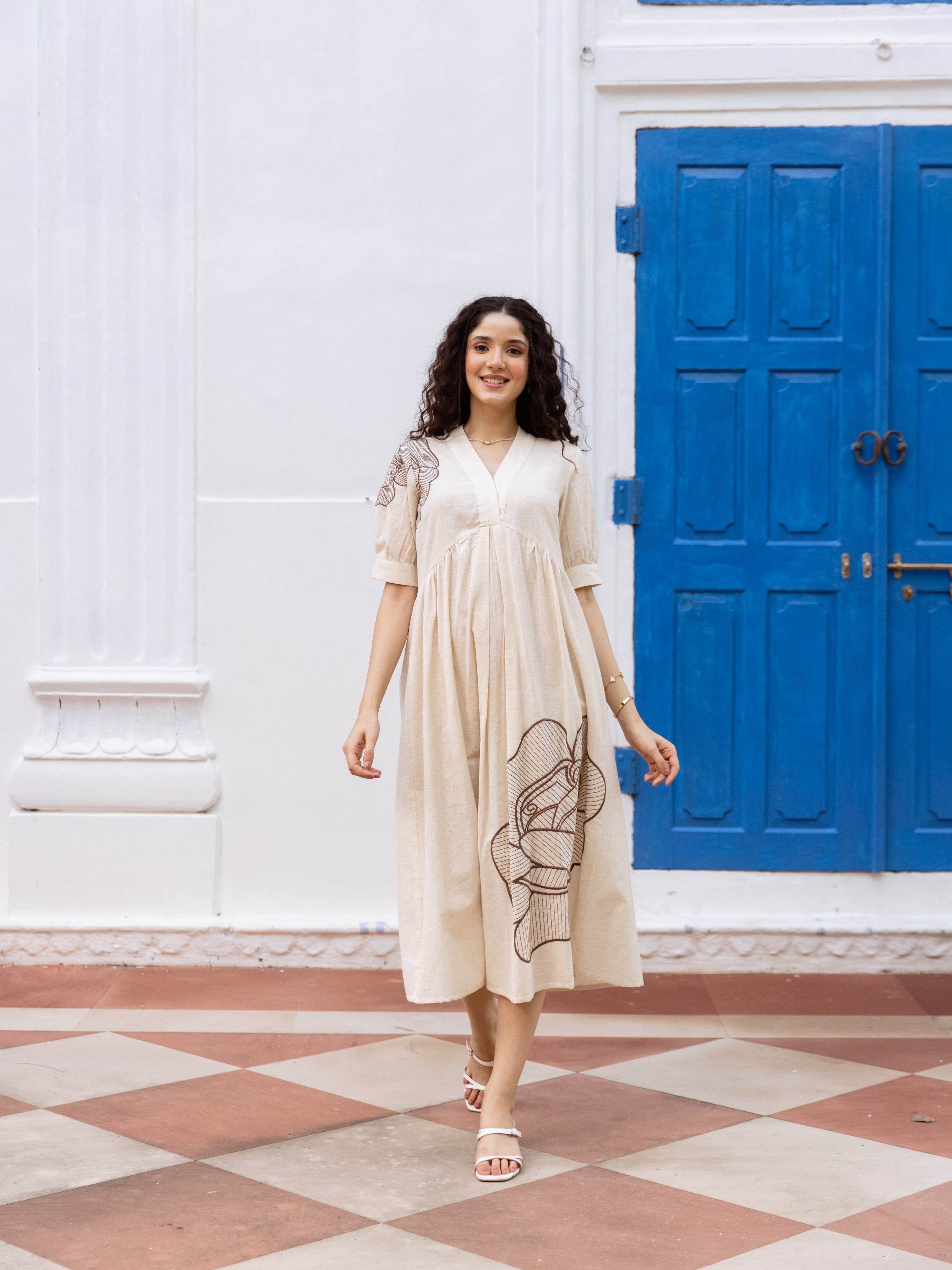 Astrid Beige Embroidery Dress