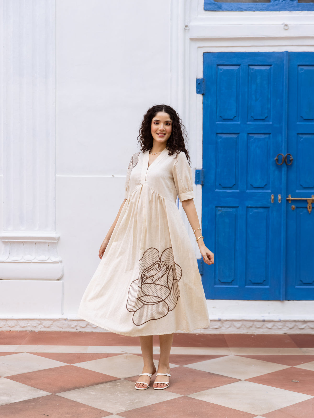 Astrid Beige Embroidery Dress