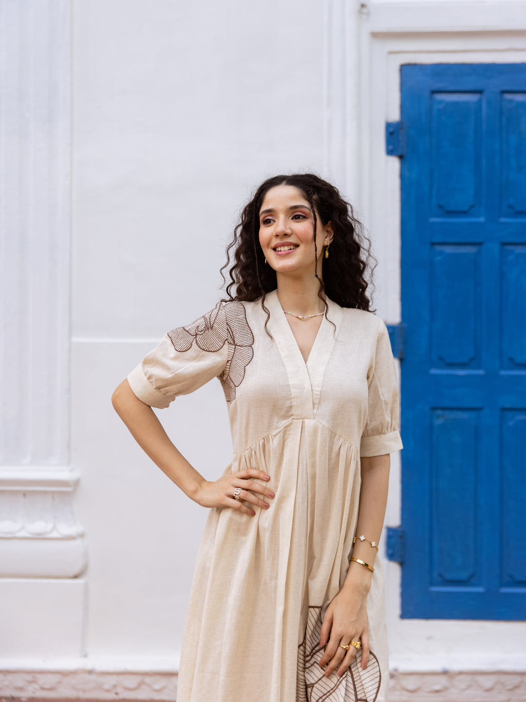 Astrid Beige Embroidery Dress