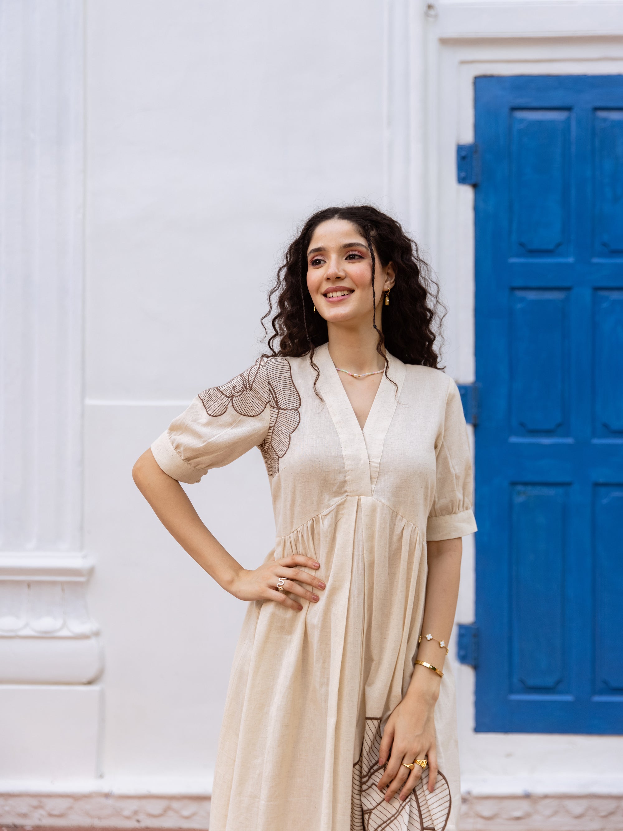 Astrid Beige Embroidery Dress