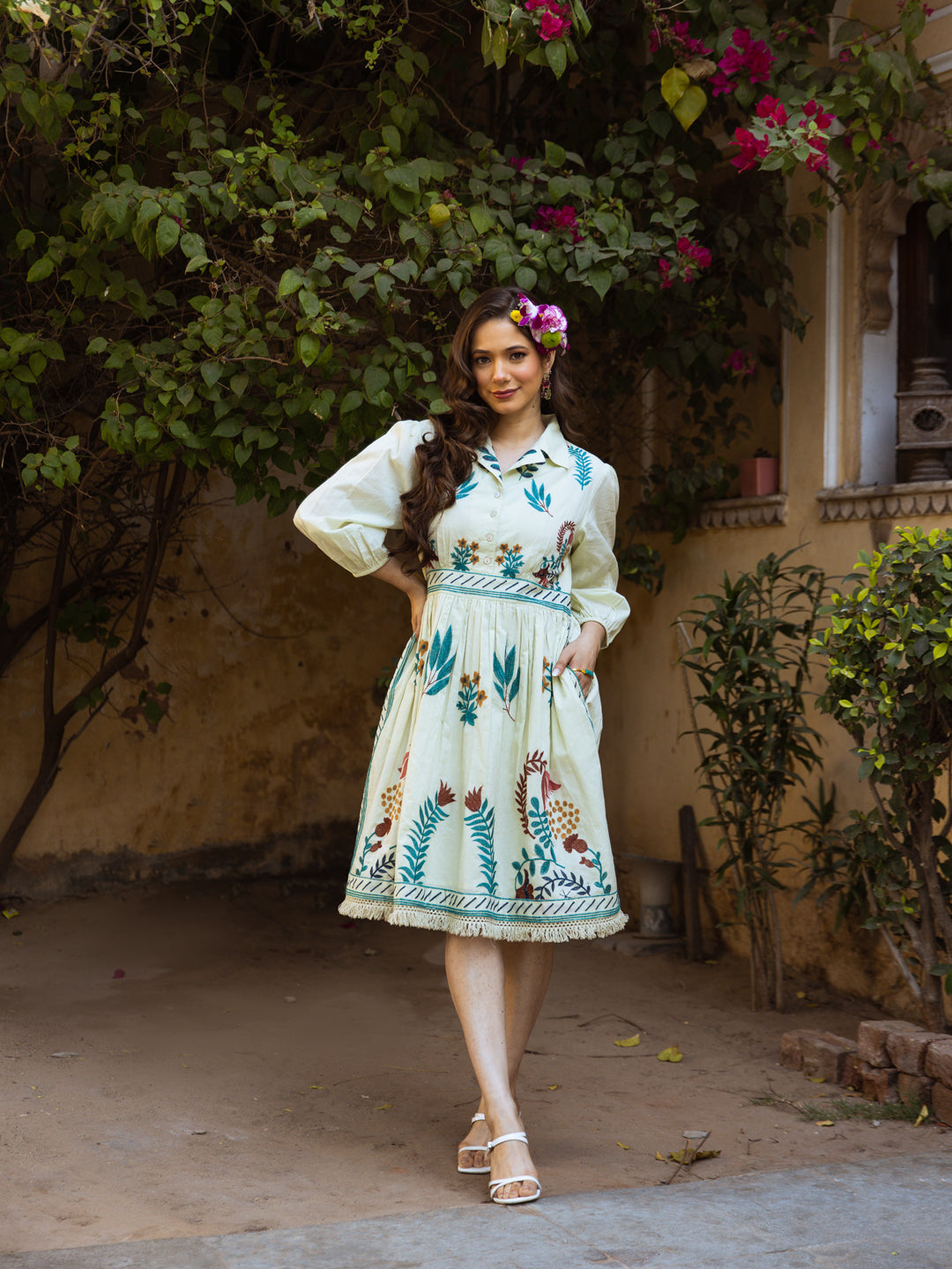 Ellis Green Embroidery Short Dress
