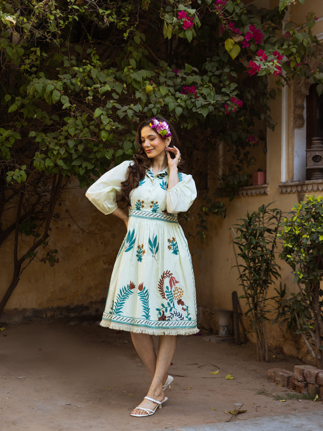 Ellis Green Embroidery Short Dress