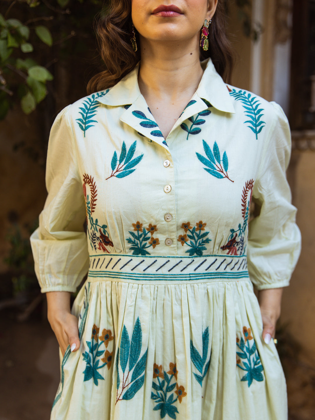 Ellis Green Embroidery Short Dress