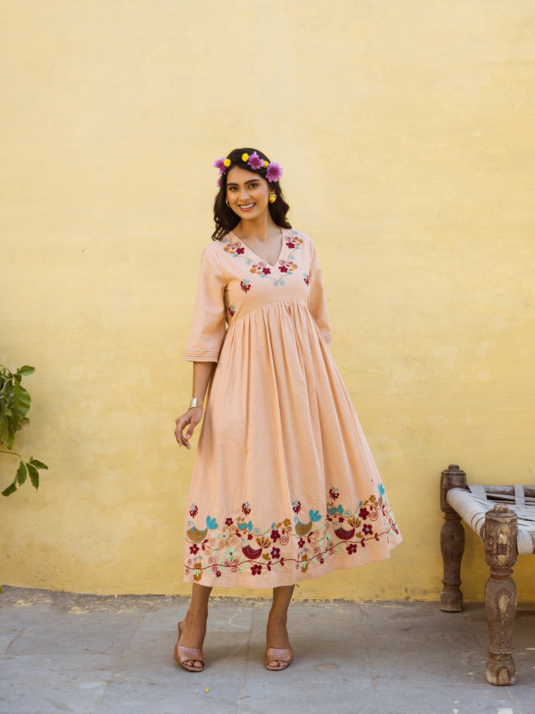 Bee pink embroidery dress