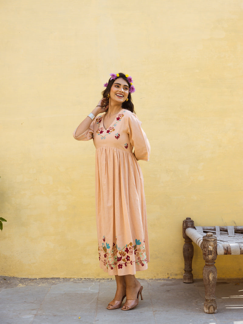 Bee pink embroidery dress