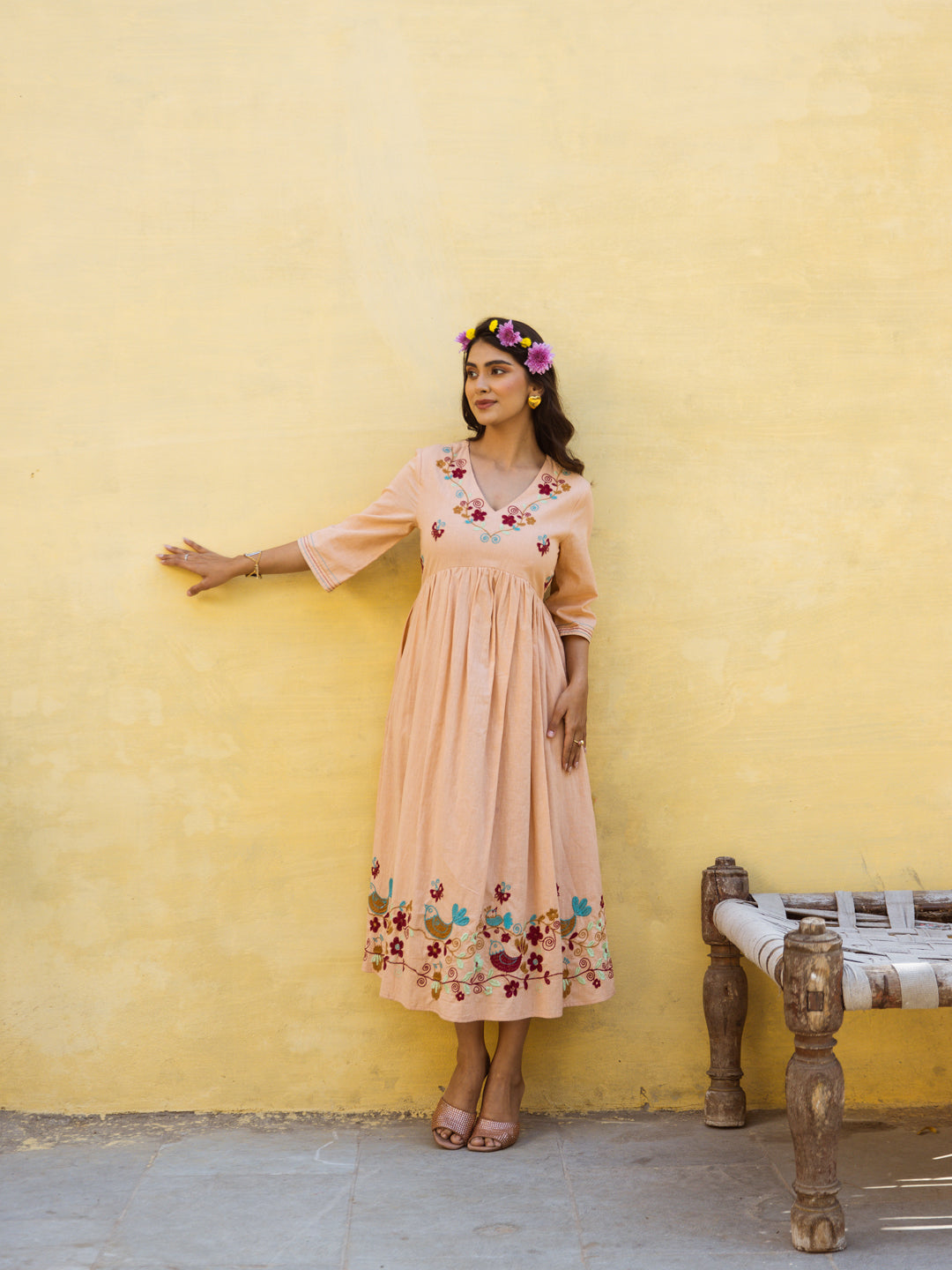 Bee pink embroidery dress