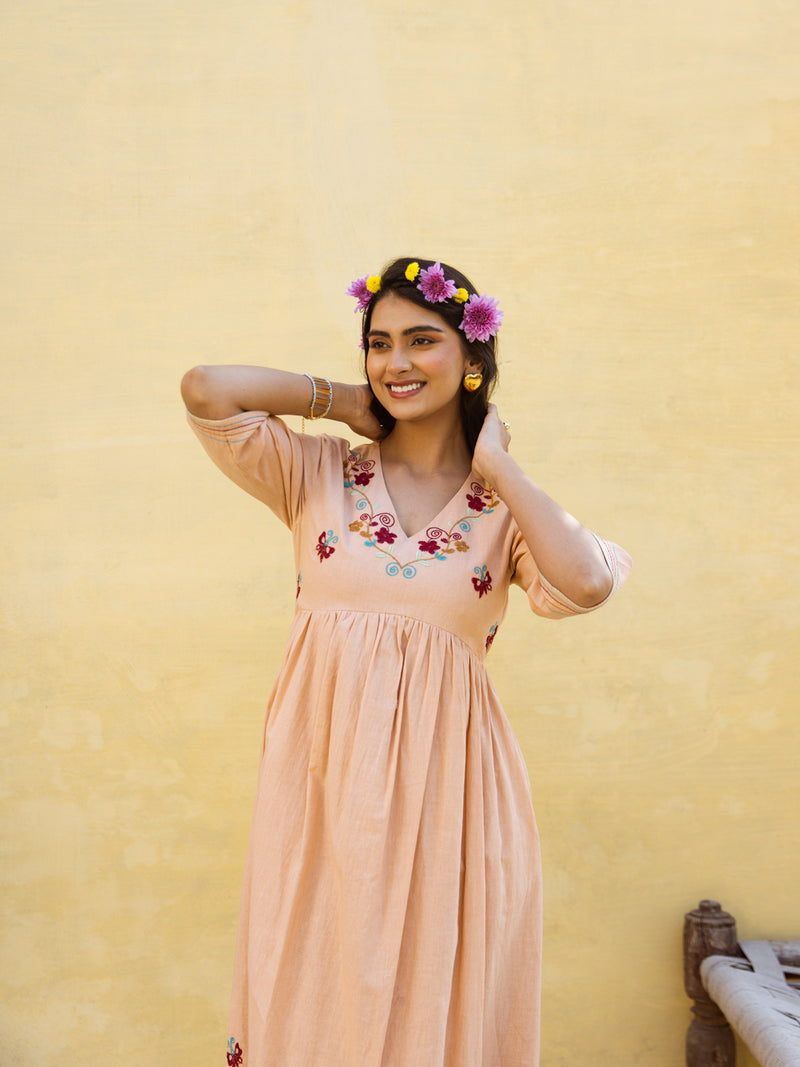 Bee pink embroidery dress