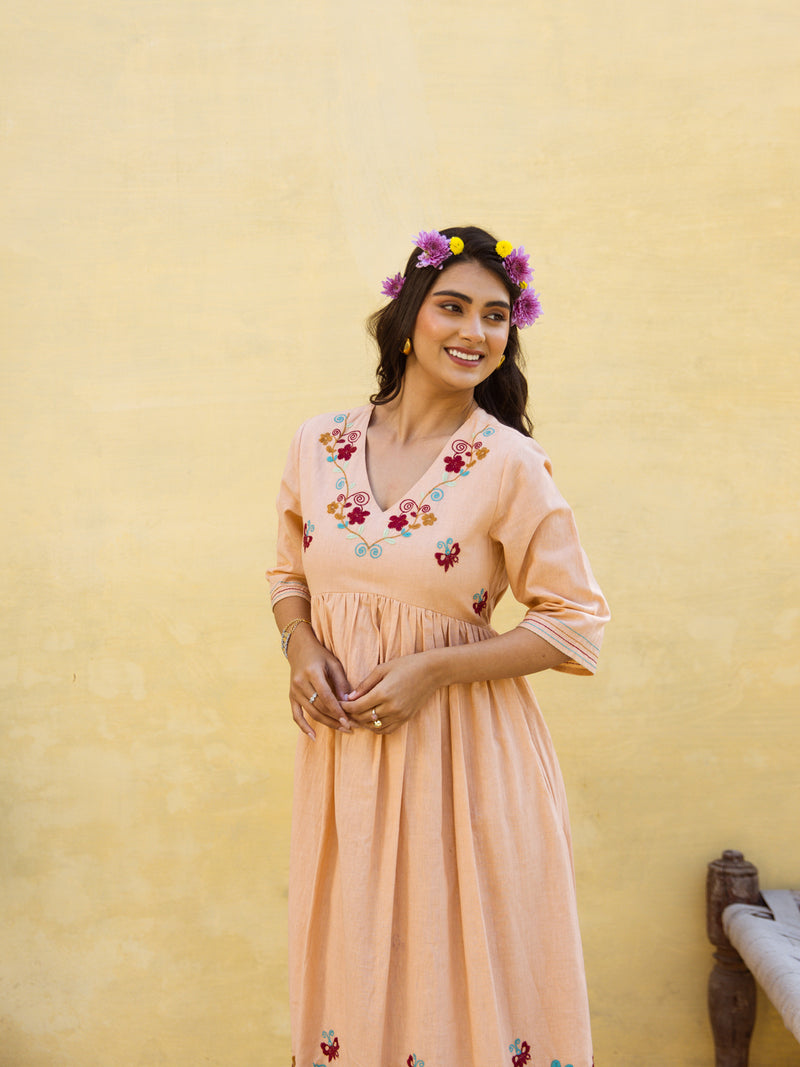 Bee pink embroidery dress