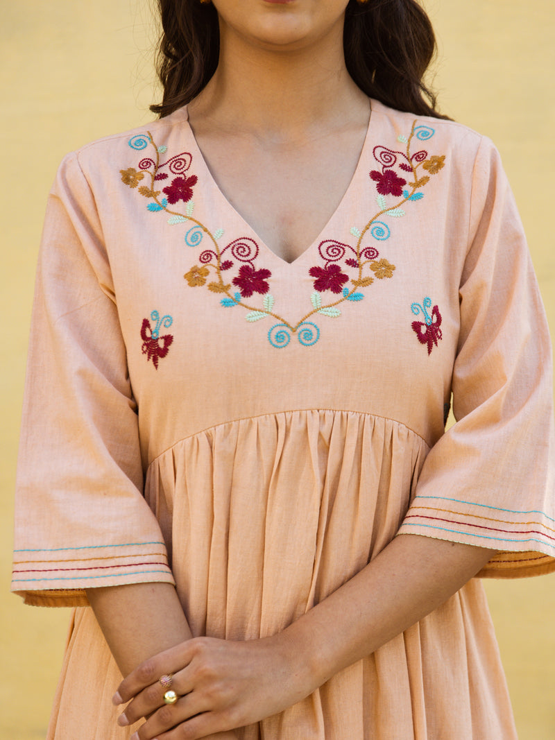 Bee pink embroidery dress