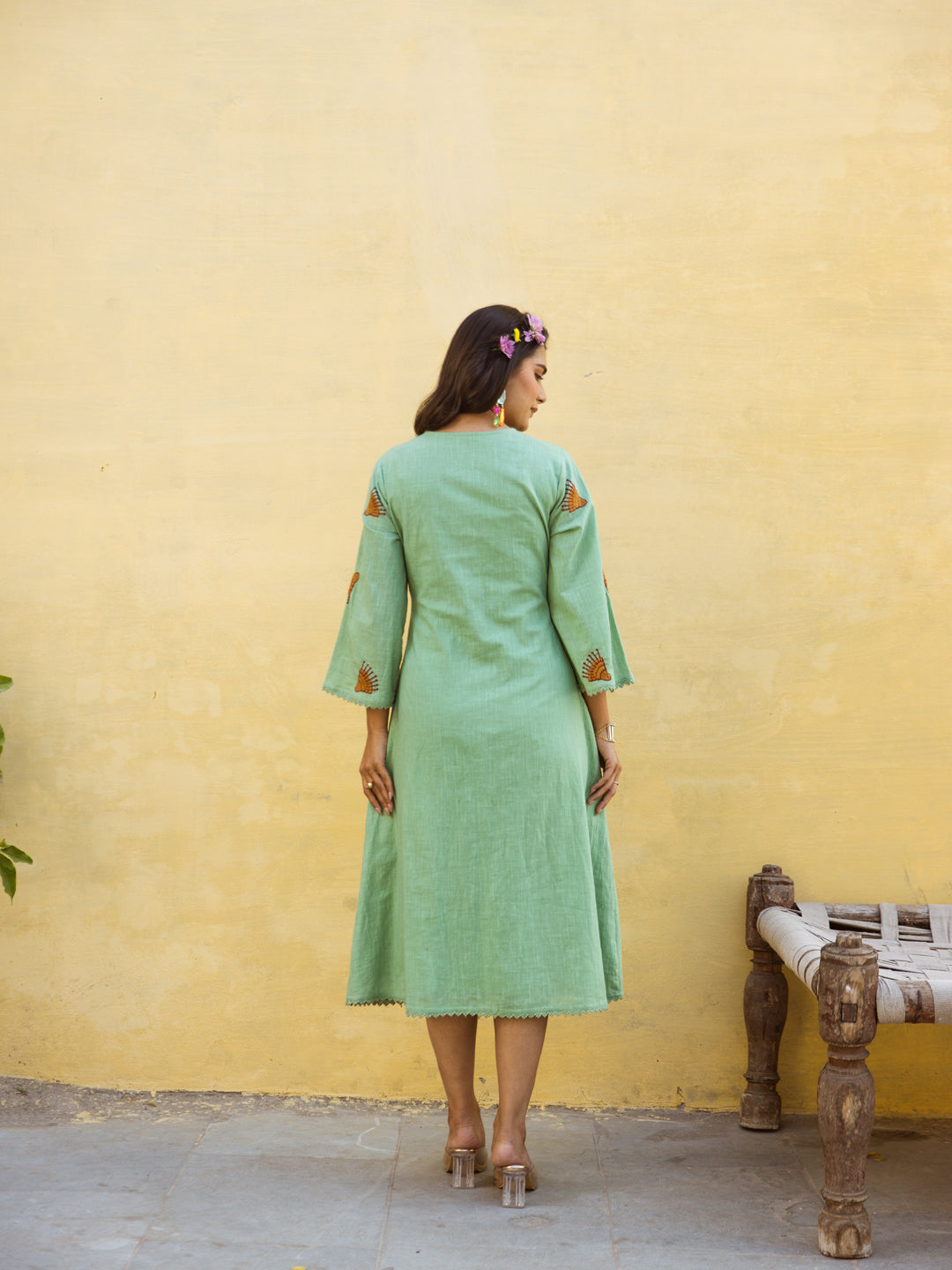 Bold Green Embroidery Dress